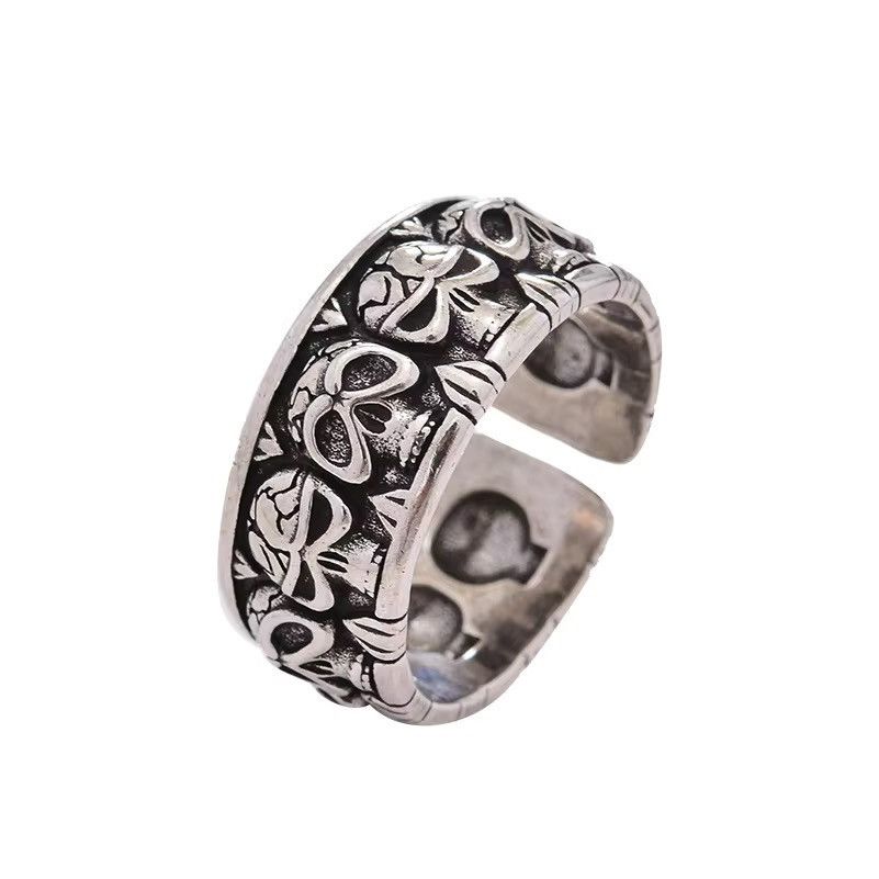 Jewelry × Vintage Horrible Skull Design Retro Thai Silver Unisex Party Ring Size ONE SIZE - 6 Thumbnail