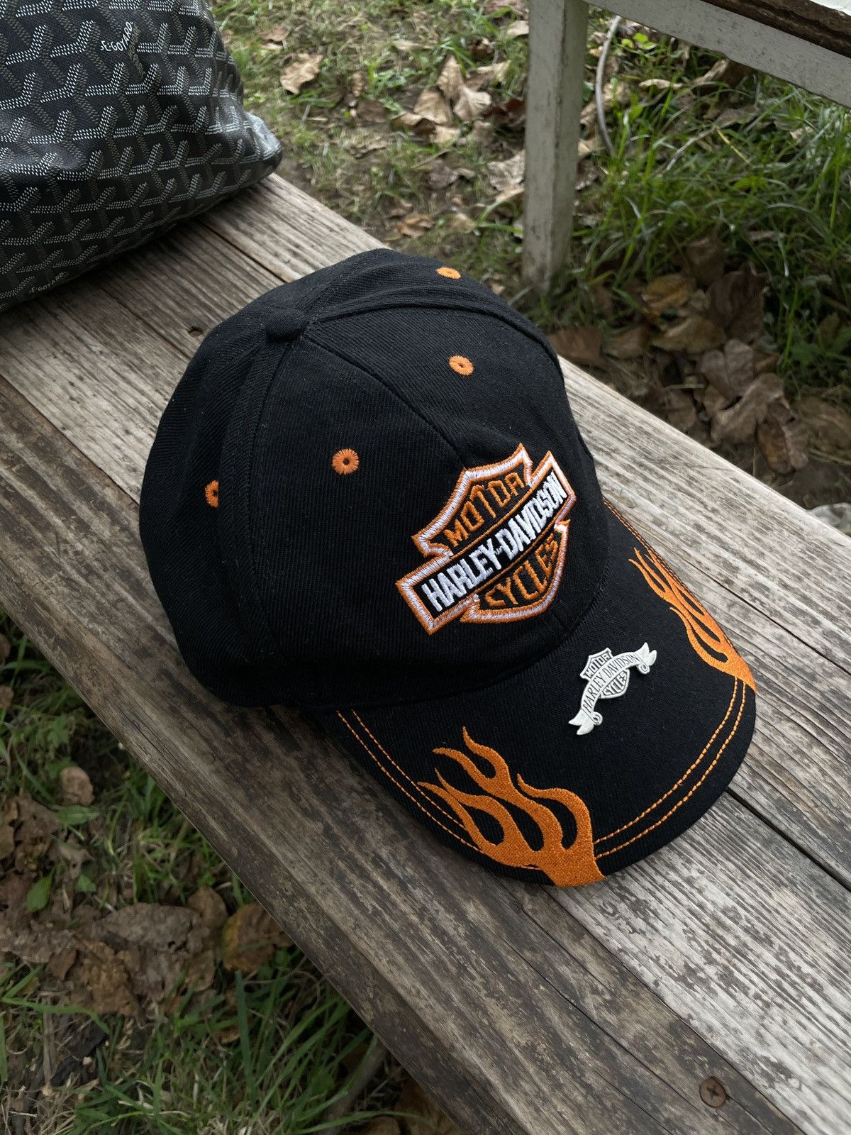Vintage Vintage Harley Davidson Flame Cap Hat Metal logo Size ONE SIZE - 4 Thumbnail