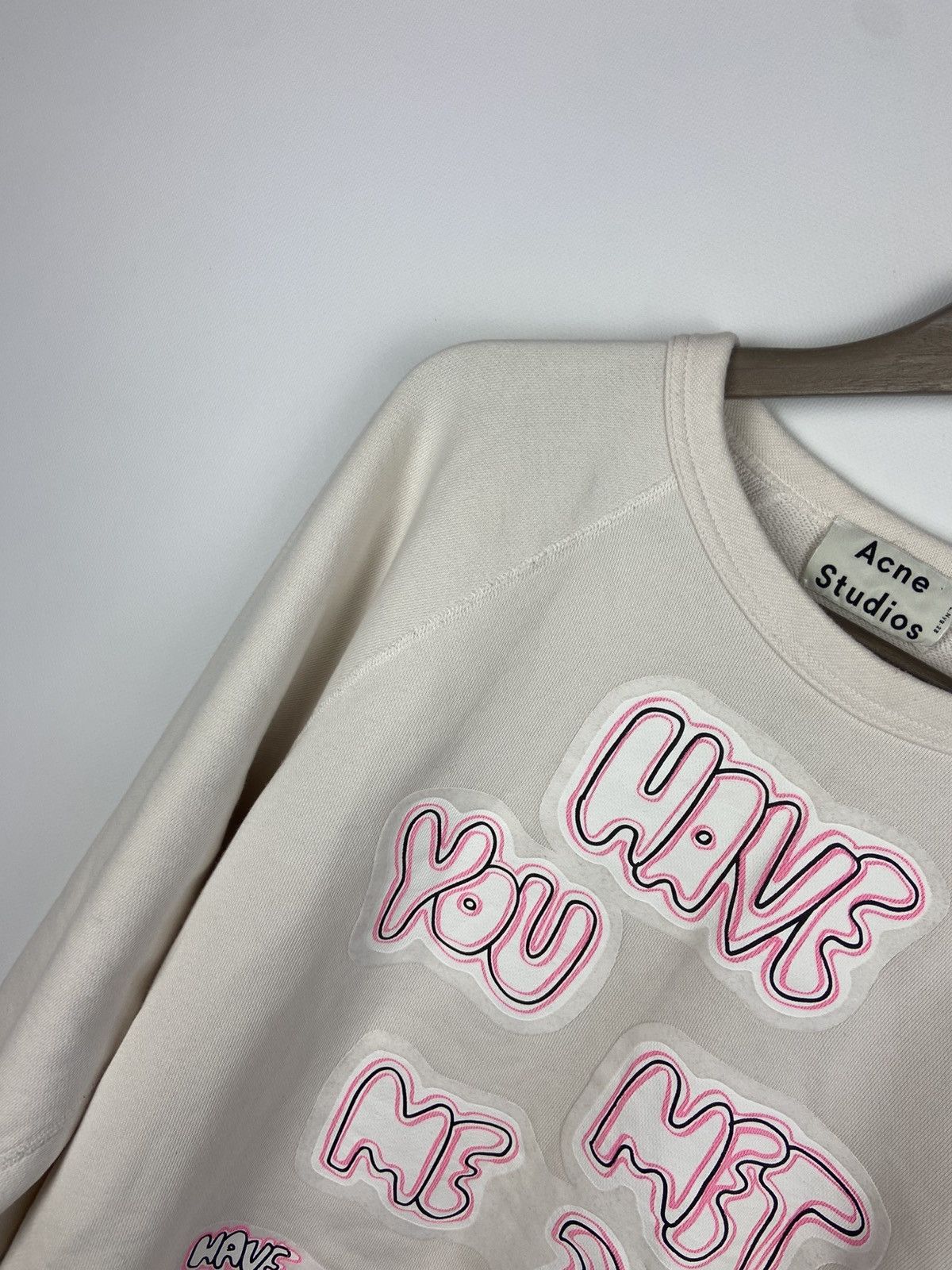 Acne Studios Acne Studios White Men's College Print Sweatshirt Sz S Size US S / EU 44-46 / 1 - 12 Thumbnail