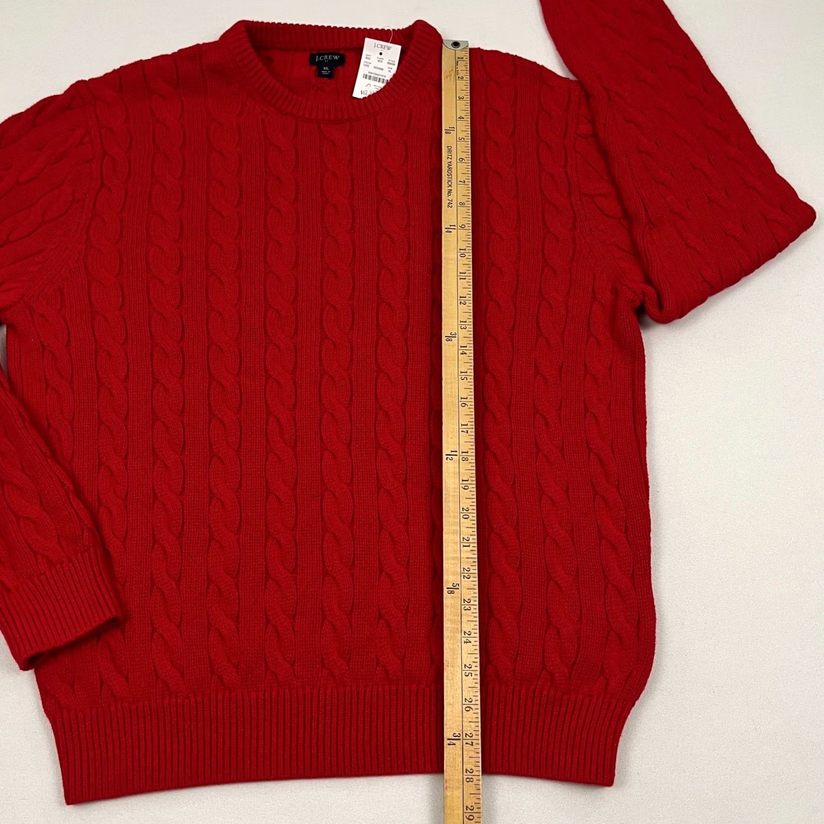 J.Crew J.CREW Sweater Mens XL Red Cable Knit Cotton Crewneck Fisherman Holiday Prep NEW Size US XL / EU 56 / 4 - 3 Thumbnail