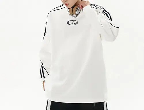 VIBE y2k Style Striped White Long Sleeve T Shirt Size US L / EU 52-54 / 3 - 5 Thumbnail