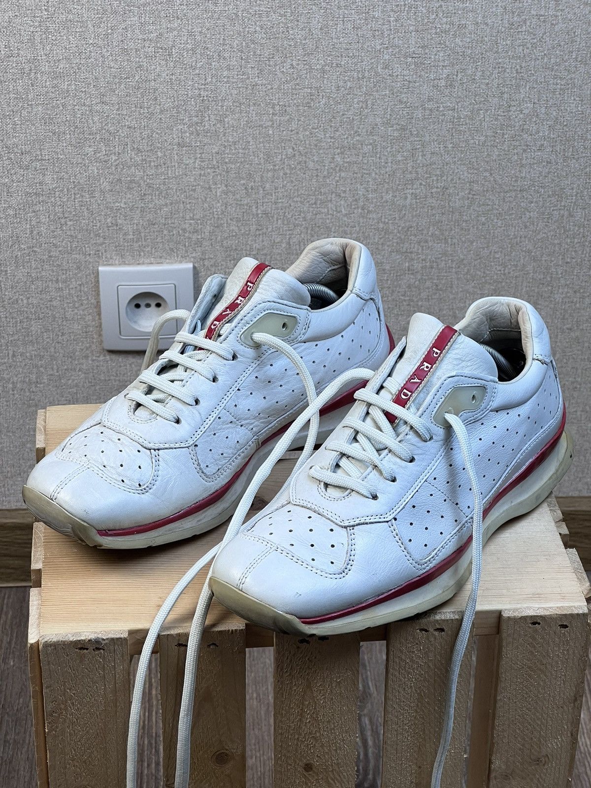 Prada Vintage Prada Red Tab Leather Sneakers Shoes White US: 6.5 Size US 6.5 / EU 39-40 - 2 Thumbnail