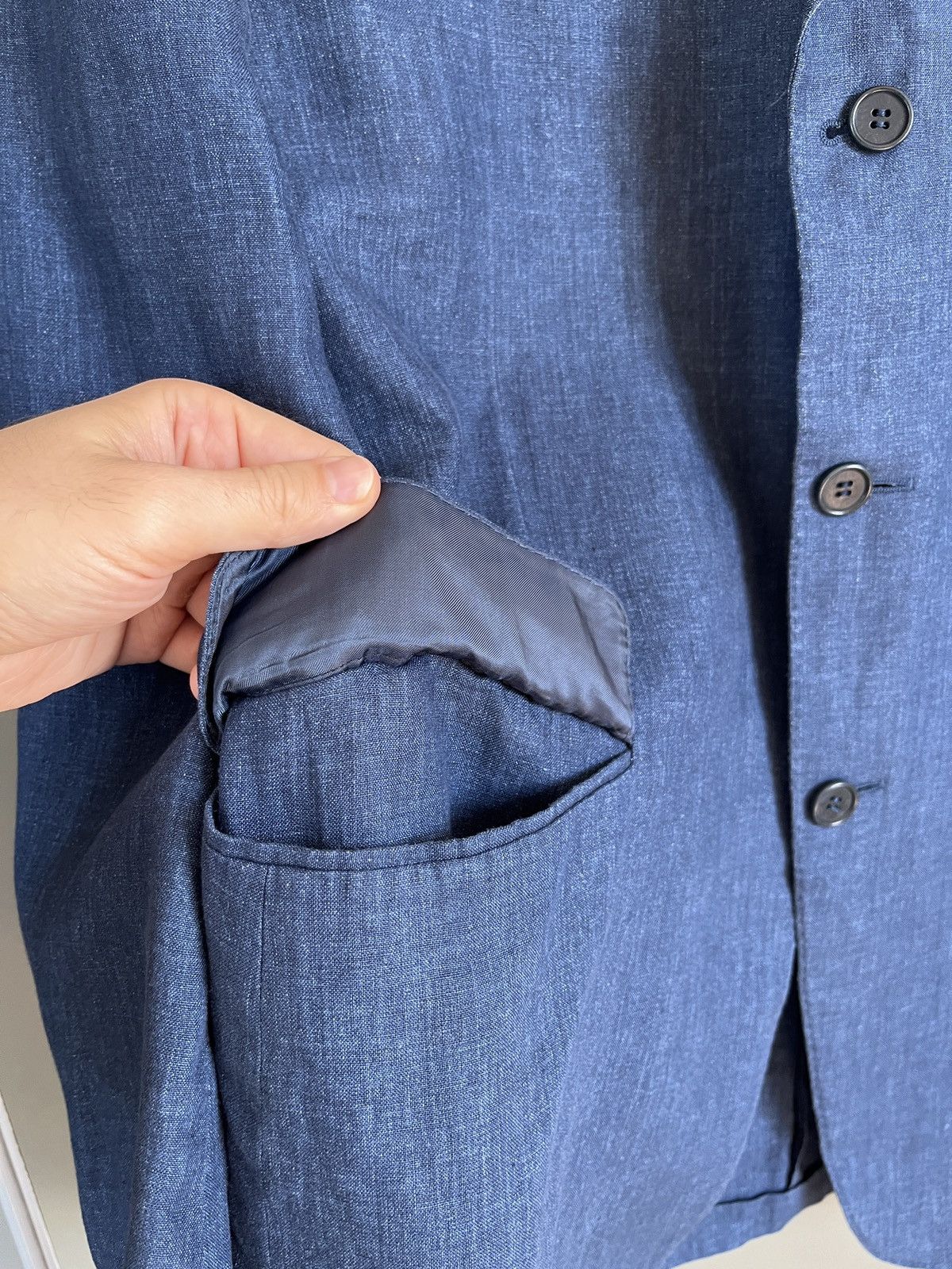 Canali CANALI Luxury Three Buttons Linen Blue Classic Sport Blazer Size 50R - 10 Thumbnail