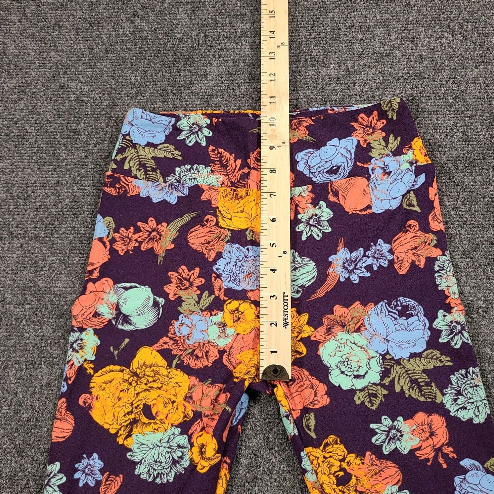 Vintage LulaRoe Leggings Womens One Size Purple Floral Mid-Rise Skinny Stretch Pull On Size 42" / US 20 - 7 Thumbnail