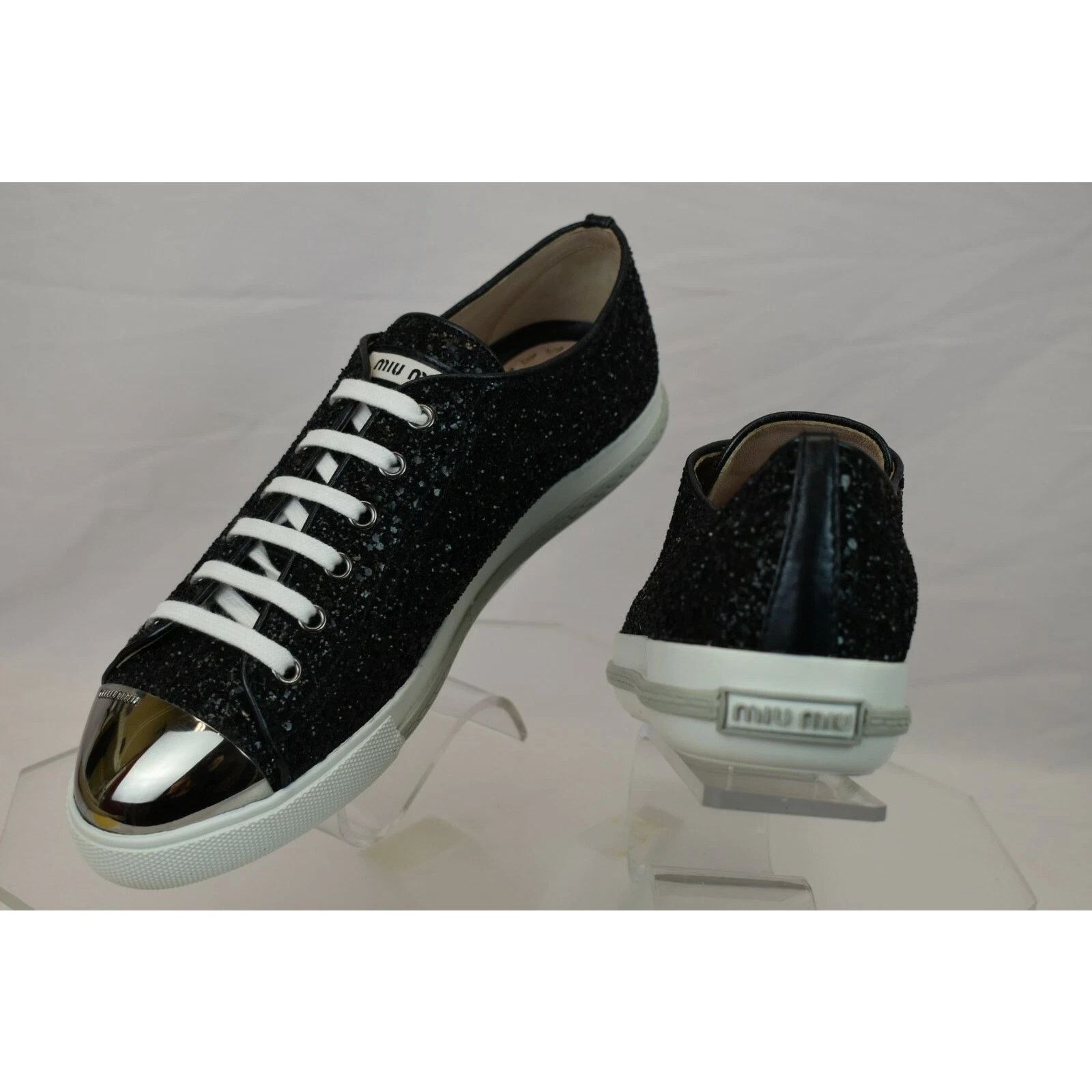 Miu Miu MIU MIU PRADA 5E899 BLACK GLITTER METAL LOGO SNEAKERS 41 ITA Size US 11 / IT 41 - 9 Thumbnail