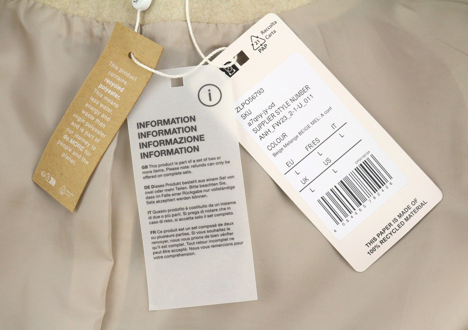 Other L TALL Beige Melange Notch Lapel Belted Mid 88055 Size L / US 10 / IT 46 - 8 Thumbnail