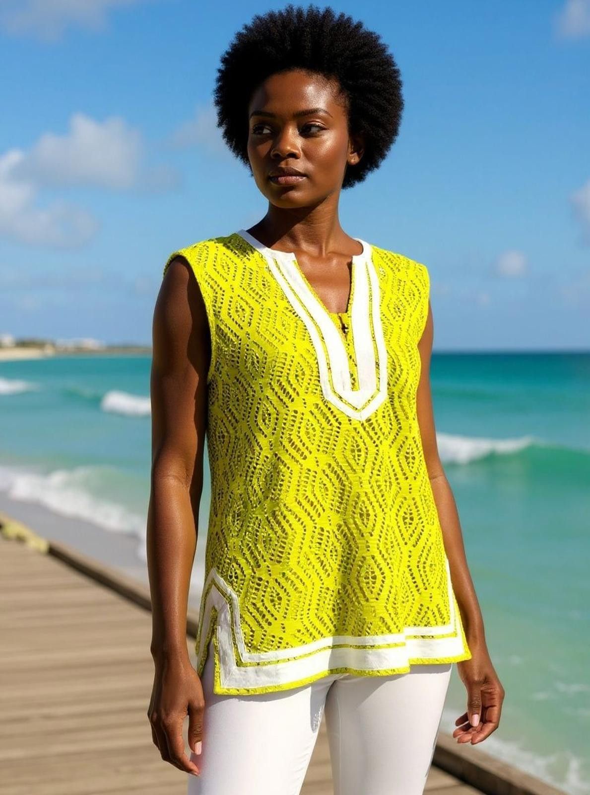 Other Peck & Peck Yellow Sleeveless Women's Tunic with White Trim Size M / US 6-8 / IT 42-44 - 1 Thumbnail