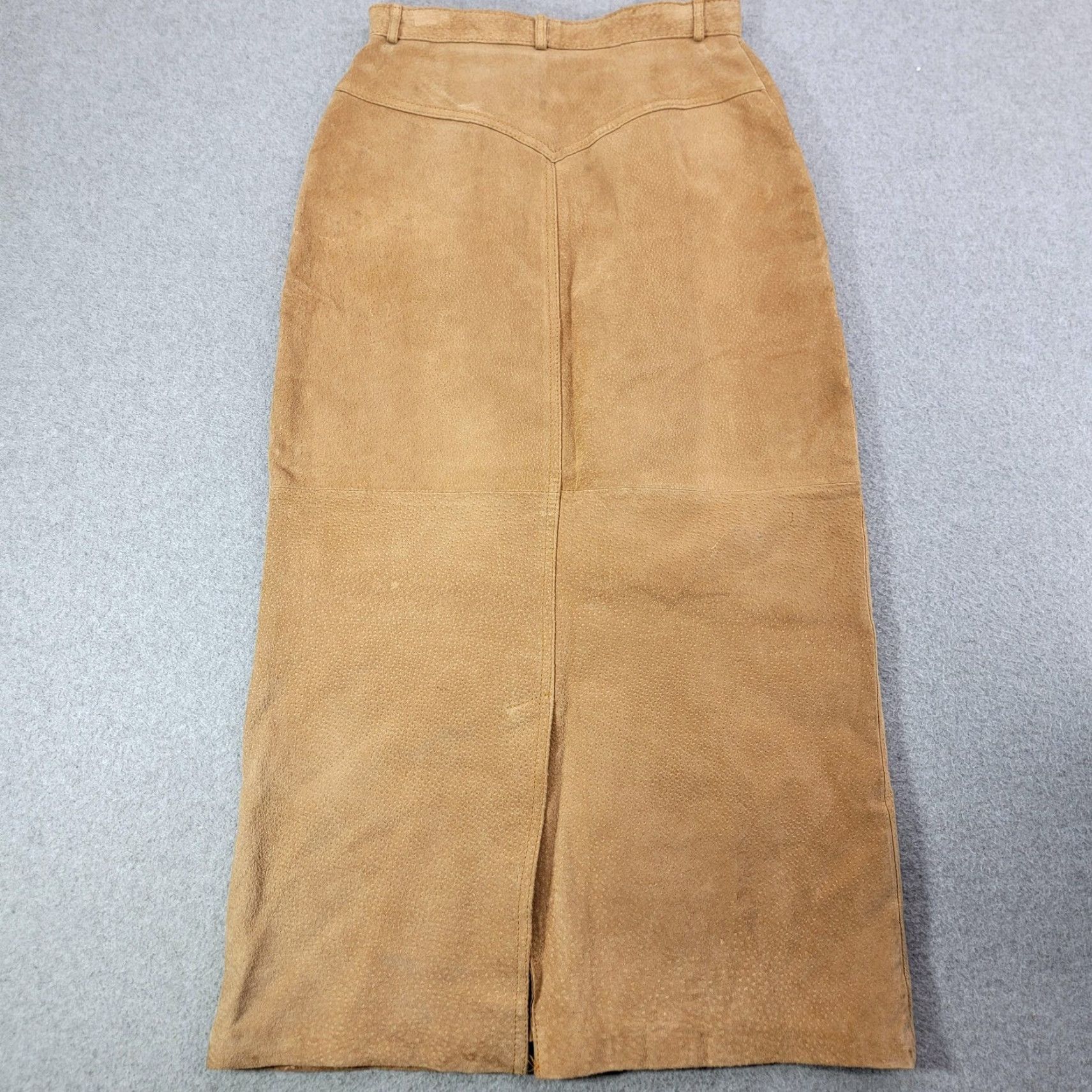 Vintage Venezia Leather Suede Skirt Womens Size 10 Tan Maxi Lined Back Vent Western Lane Bryant Size 32" / US 10 / IT 46 - 5 Thumbnail