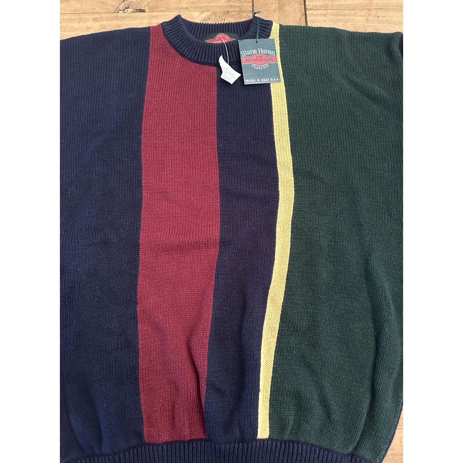 Vintage VINTAGE Stone Haven Sweater Mens XL Cotton Blend Knit Blue Green Red NWT Pullover Long Sleeve Regular Heavyweight All Seasons Retro Knit Shirt Men Size US XL / EU 56 / 4 - 2 Thumbnail