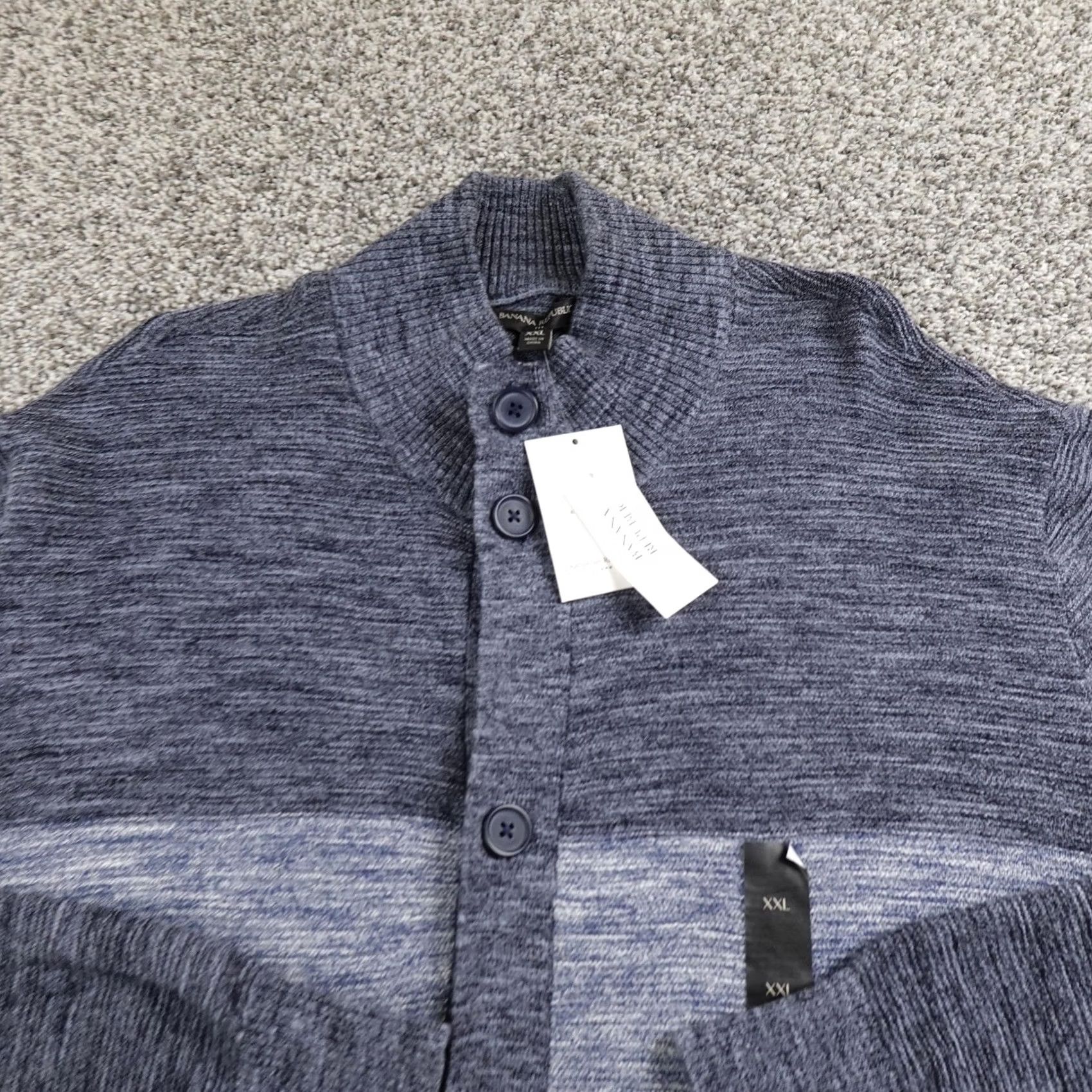 Banana Republic Banana Republic Sweater Cardigan Mens 2XL Blue Stripe Mock Neck Knit Cotton Button Pockets - Striped Knit Cardigan with Mock Neck, Long Sleeve, Casual Size US XXL / EU 58 / 5 - 3 Thumbnail