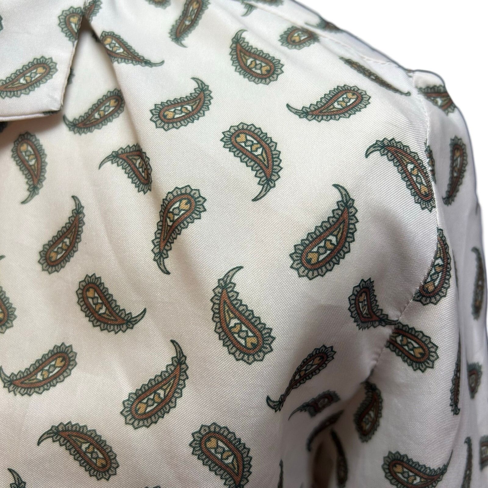 Handmade VTG 90s White Green Paisley Top Cloth Button Whimsigoth Boho Size M / US 6-8 / IT 42-44 - 6 Thumbnail