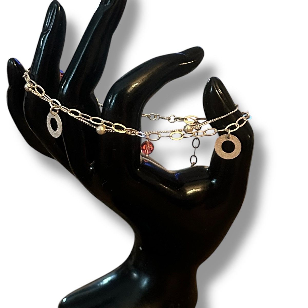 Vintage Vintage 925 multi chain circle and crystal dangle anklet Size ONE SIZE - 3 Thumbnail
