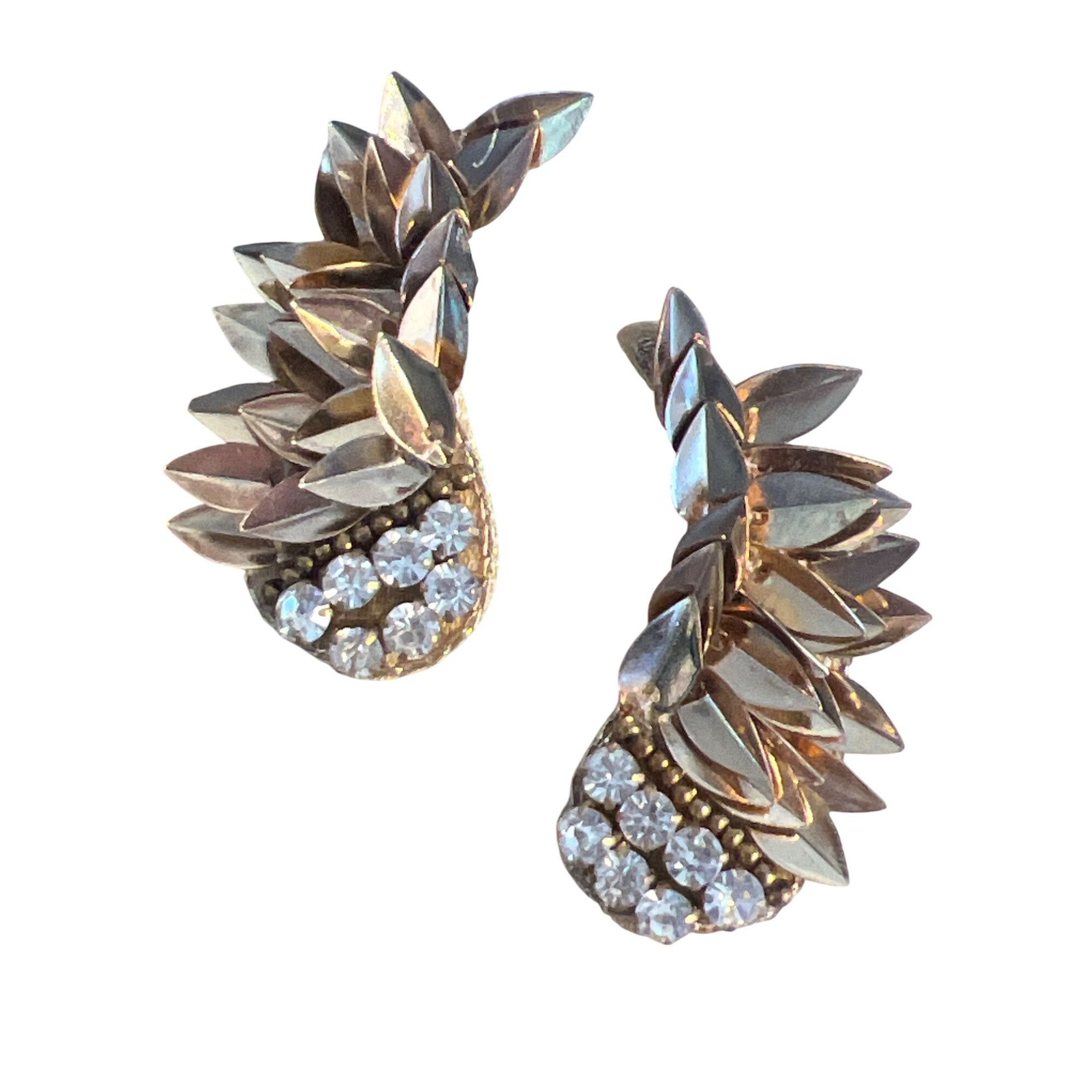 Other Vtg Rhinestone Leaf Cluster Statement Earrings Gold Metallic Size ONE SIZE - 1 Thumbnail