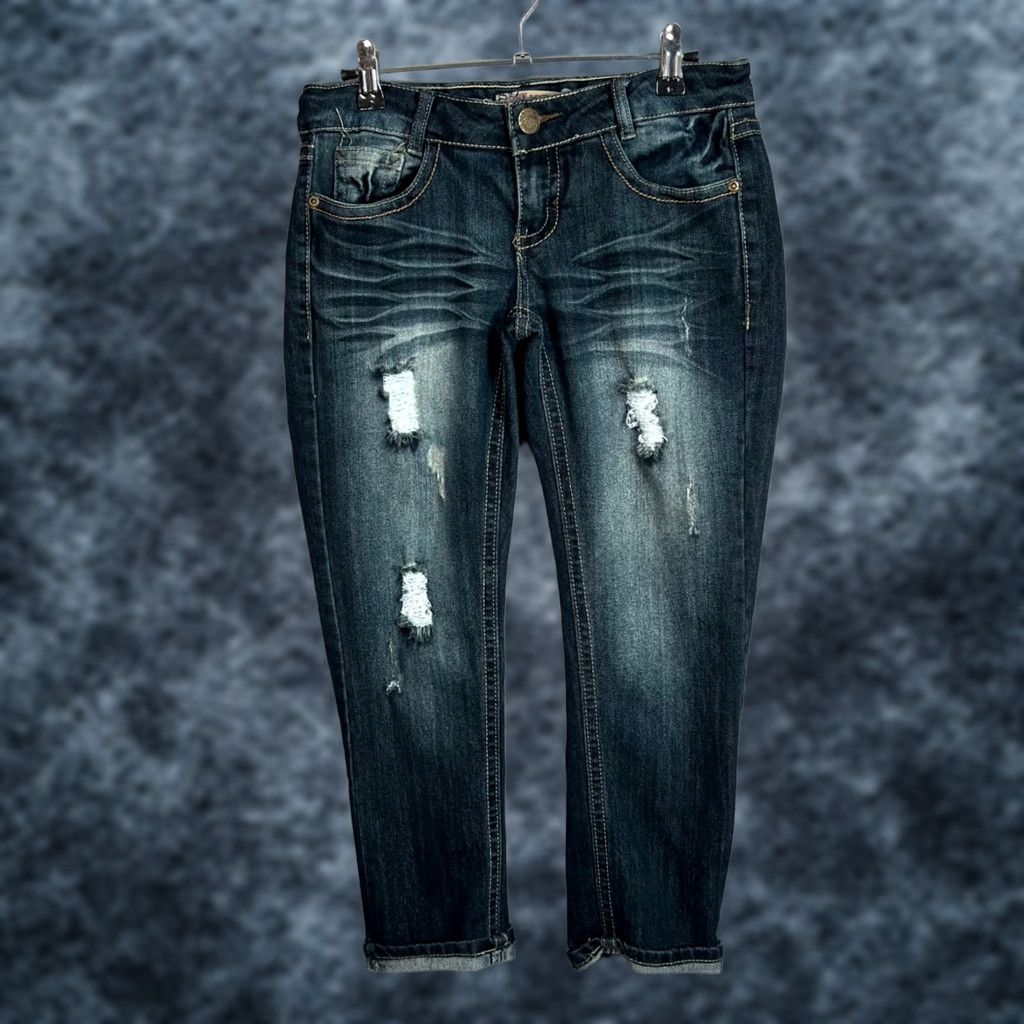 Vintage Wallflower Distressed Denim Skinny Jeans Size 5 Dark Wash Cotton Blend Women's Jeans Skinny Distressed Wallflower Jeans 5 Dark Wash Women Size 27" / US 4 / IT 40 - 1 Thumbnail
