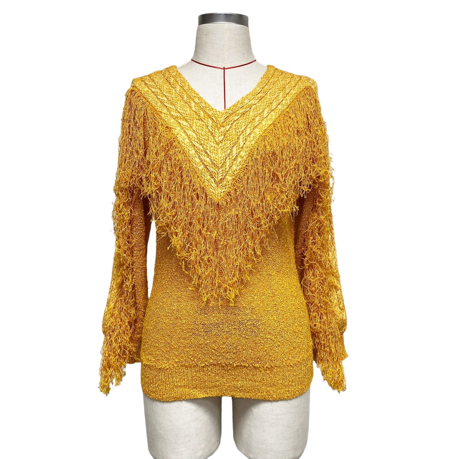 Vintage Vintage French Rags Womens Nubby Knit Long Sleeve Fringe Top Size ONE SIZE - 2 Thumbnail