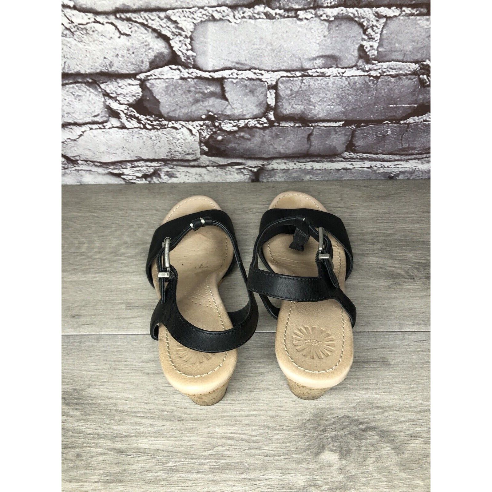 Ugg UGG Black Leather Casual Cork Wedge Ankle Strap Sandals Wome Size US 7 / IT 37 - 5 Thumbnail