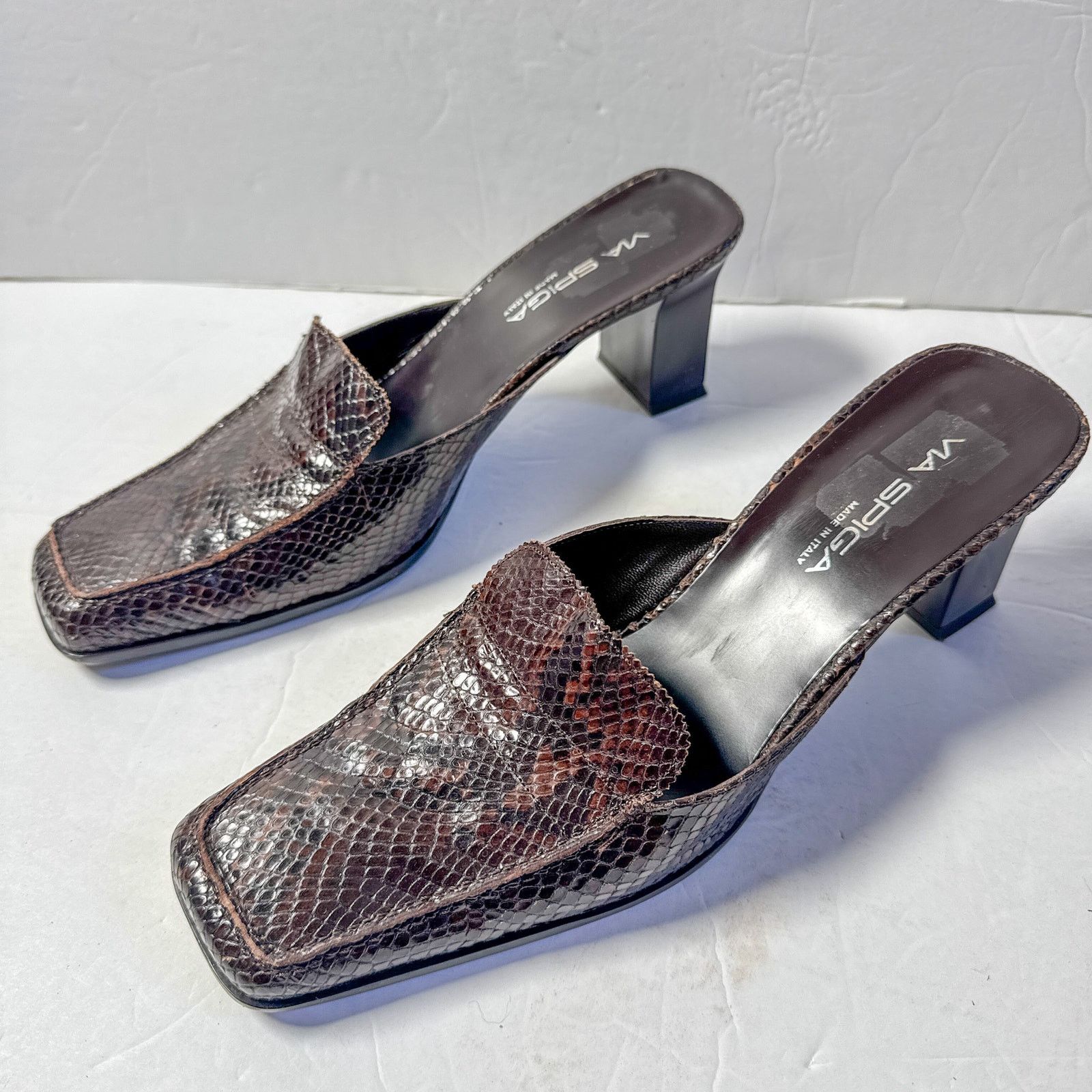 Other Via Spiga Brown Snake Embossed Leather Mule Heels 9.5M Size US 9.5 / IT 39.5 - 1 Thumbnail
