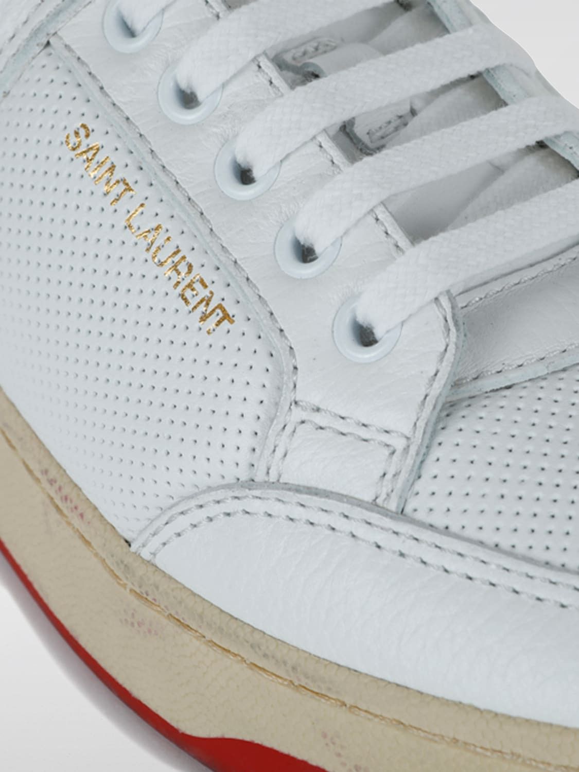 Saint Laurent Paris oc11z1125 SL/61 Sneakers in Grained Leather in White & Red Size US 8 / IT 38 - 4 Thumbnail