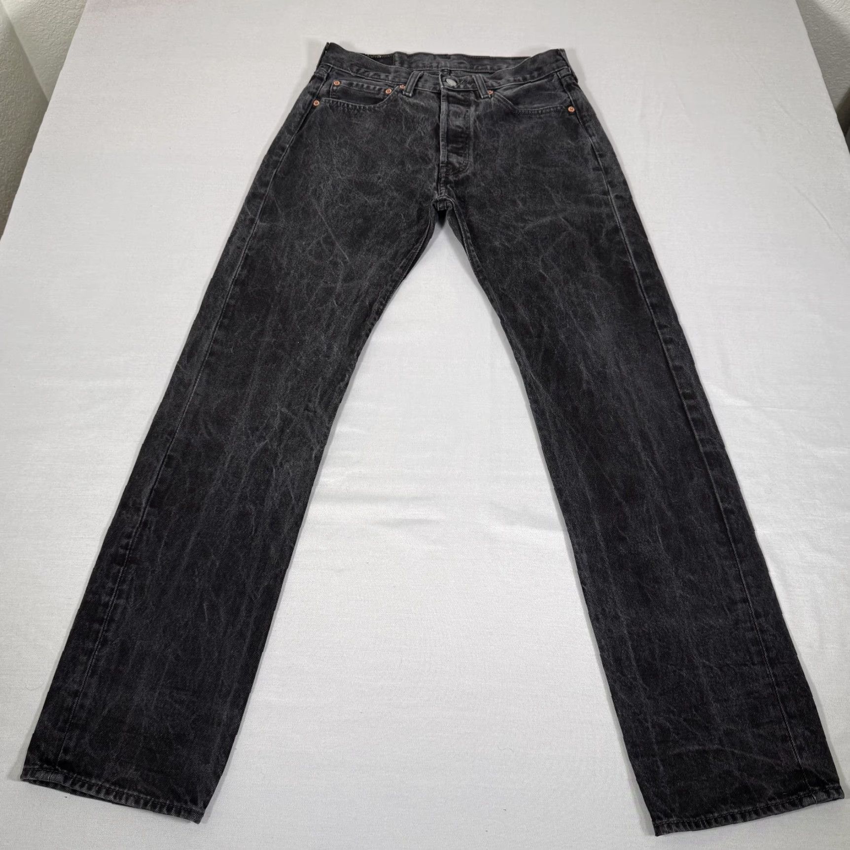 Levi's Levi's 501 Jeans Mens Regular Straight Denim Black 32x34 Button Fly Cowboy Western Pockets 5-Pocket Style Cotton Denim Leather Patch Size US 32 / EU 48 - 2 Thumbnail