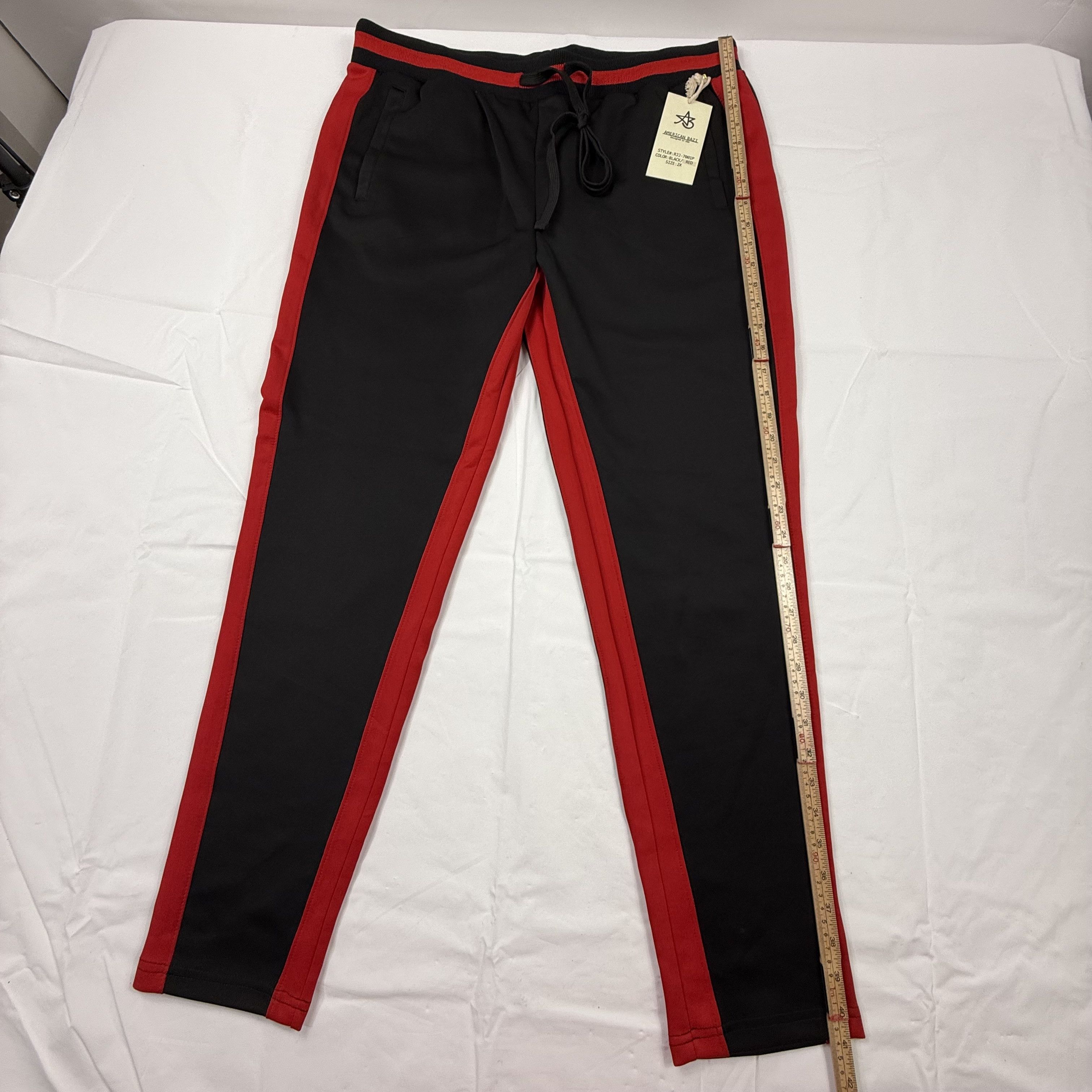 Other American Bazi Mens Black Red Side Stripe Track Pants 2X Size US 36 / EU 52 - 4 Thumbnail