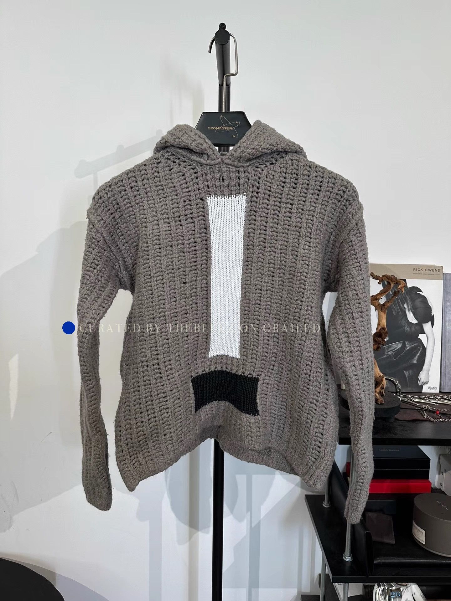 Rick Owens Gray Hooded Knit Sweater with Color Block Design Size US M / EU 48-50 / 2 - 1 Thumbnail