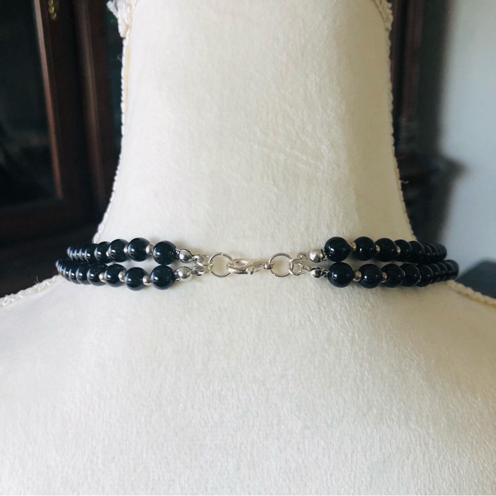Handmade Handcrafted double strand black Czech Pearl necklace Size ONE SIZE - 7 Thumbnail