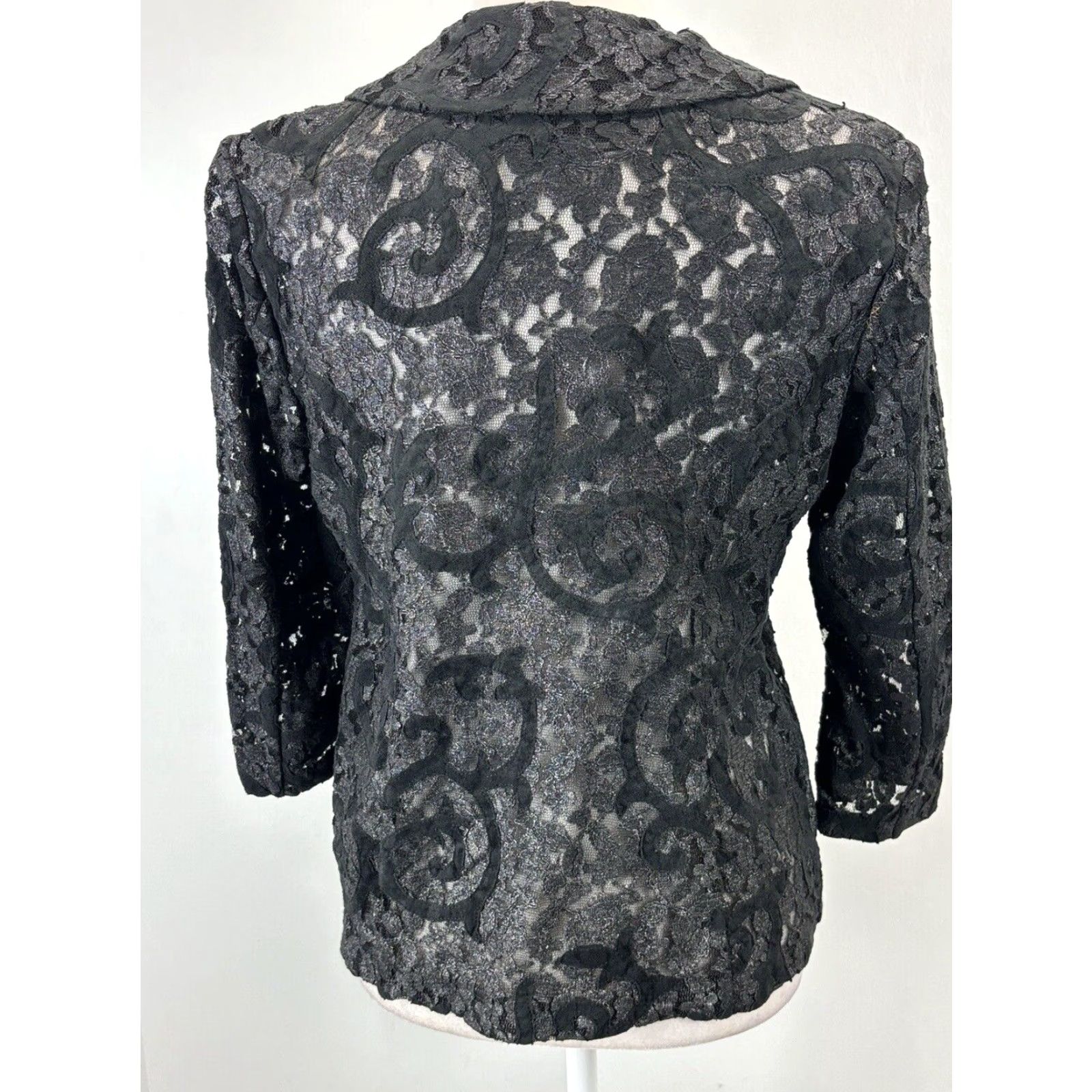 Vintage Chicos Velvet Lace Open Front Jacket Womens Small Black Size XS / US 0-2 / IT 36-38 - 3 Thumbnail