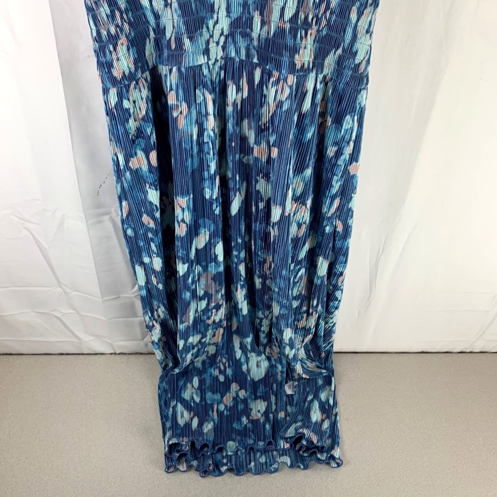 Vintage VINTAGE Chelsea 28 Maxi Dress Womens Medium Blue Abstract Floral Pleated Ruffle Sleeve Size M / US 6-8 / IT 42-44 - 4 Thumbnail