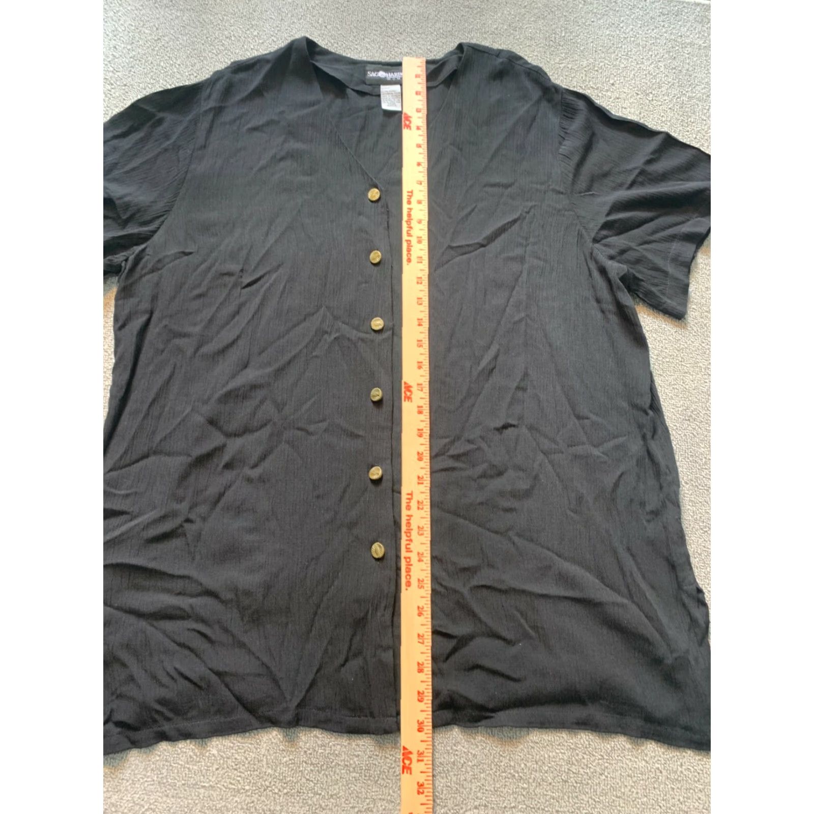 Vintage SAG HARBOR Short Sleeve Shirt Womens XL Black Button Up Top Size XL / US 12-14 / IT 48-50 - 4 Thumbnail