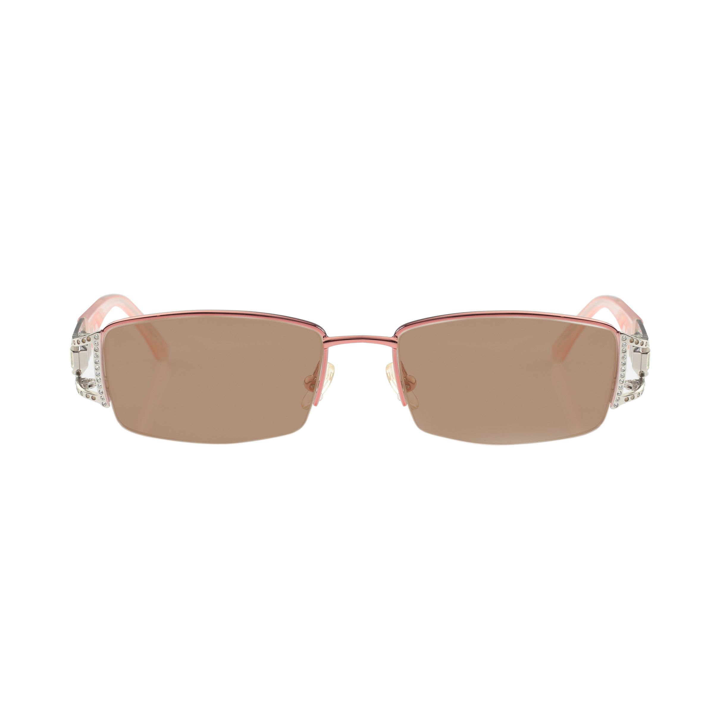 Valentino Valentino '90s Baby Pink Crystal Half Rim Sunglasses Brown Size ONE SIZE - 2 Thumbnail