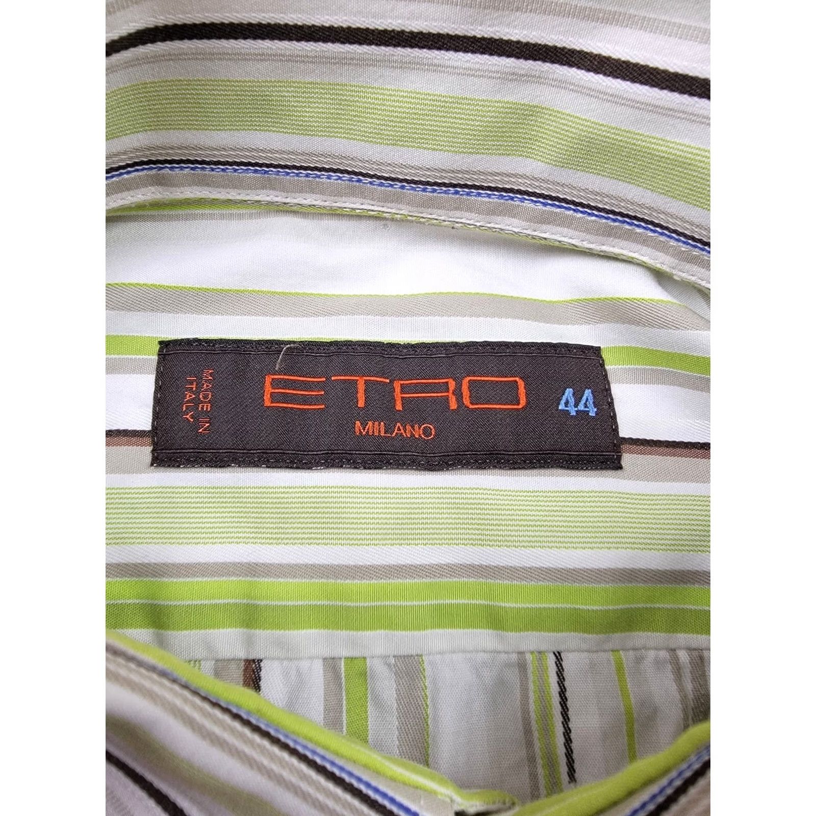 Etro Etro Milano Shirt Mens 44 Green White Brown Stripes Button Up Made in Italy Size US XXL / EU 58 / 5 - 2 Thumbnail