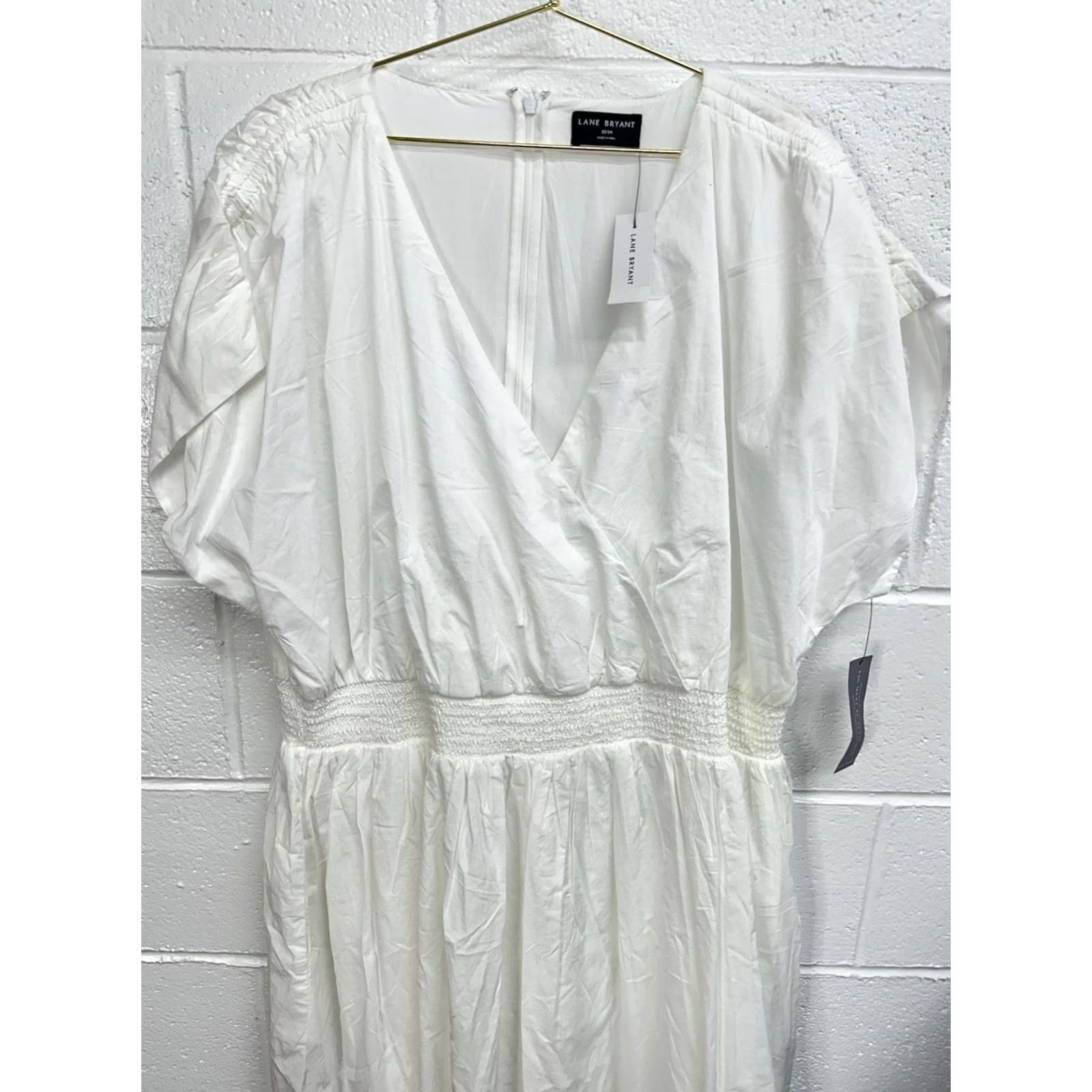 Vintage NWT Lane Bryant Shirred-Shoulder Smocked-Waist Midi Dress White Womens 22/24 Size 3XL / US 20-22 - 4 Thumbnail
