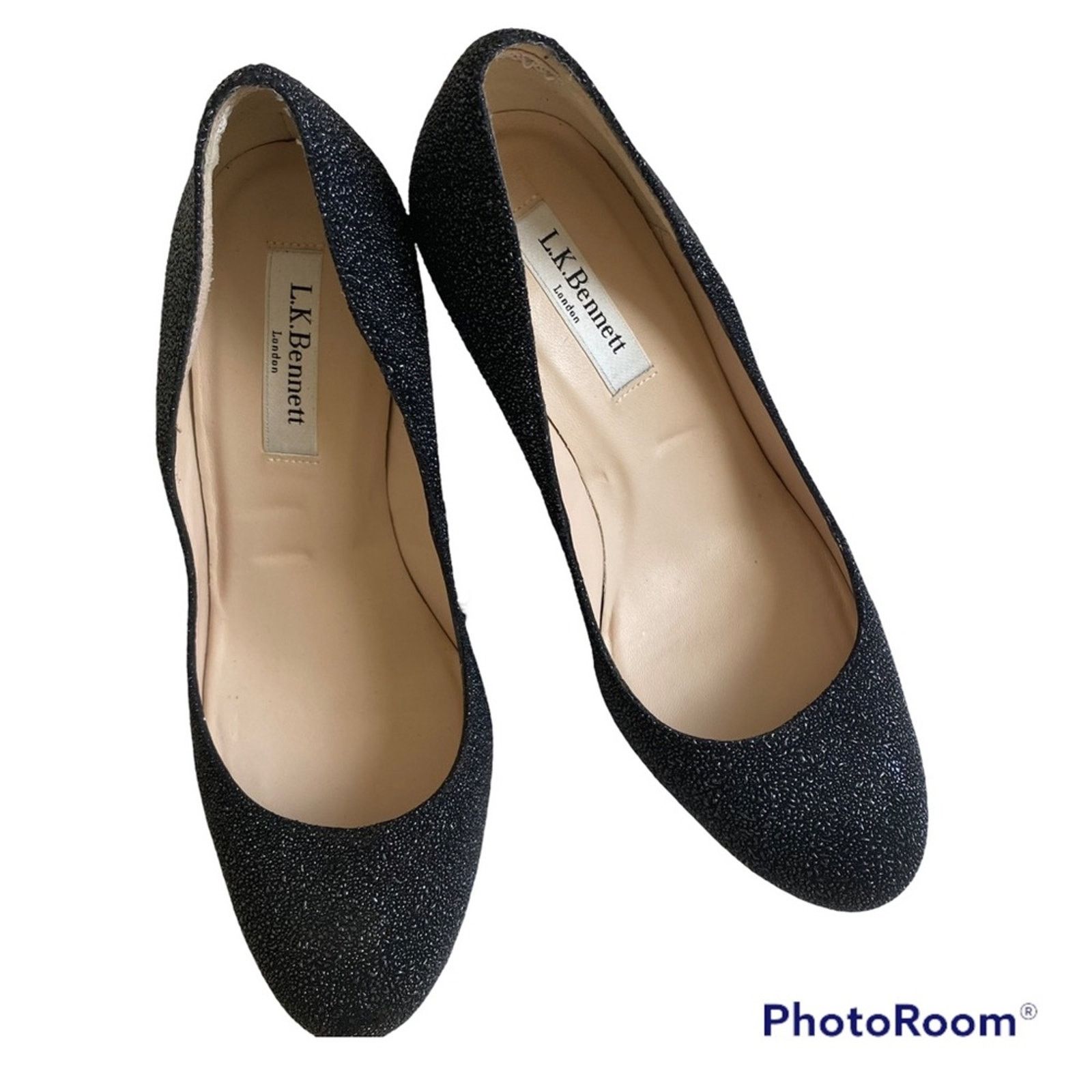 LK Bennett Sledge Glitter Platform Stiletto Black Heel Sz 38