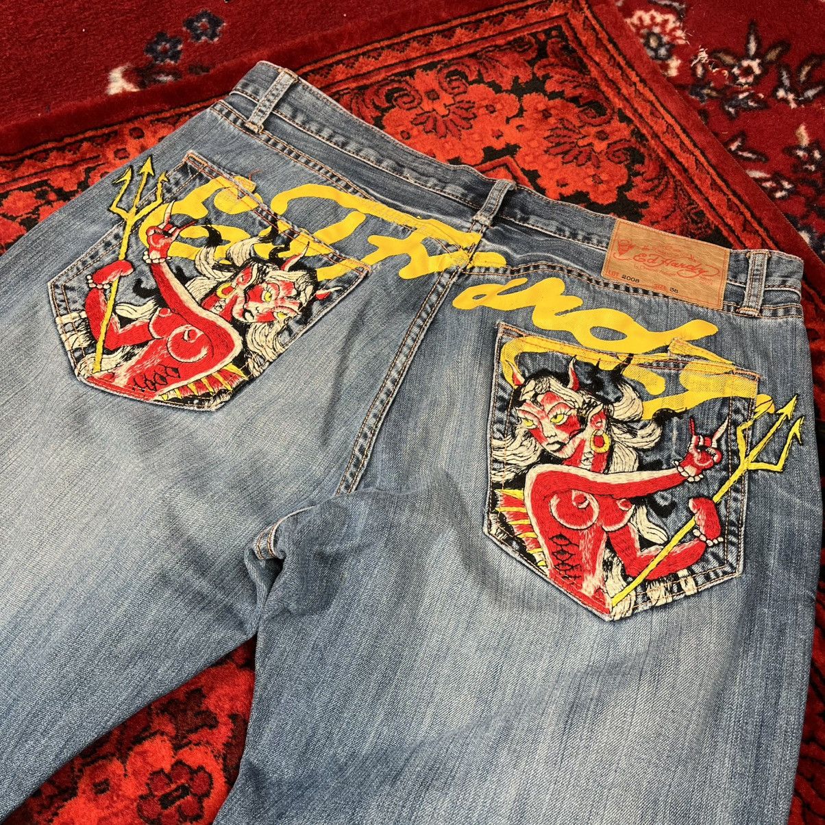 Ed Hardy Vintage Streetwear Rare HipHop Y2K Ed Hardy Jeans Devil Girl Size US 38 / EU 54 - 5 Thumbnail