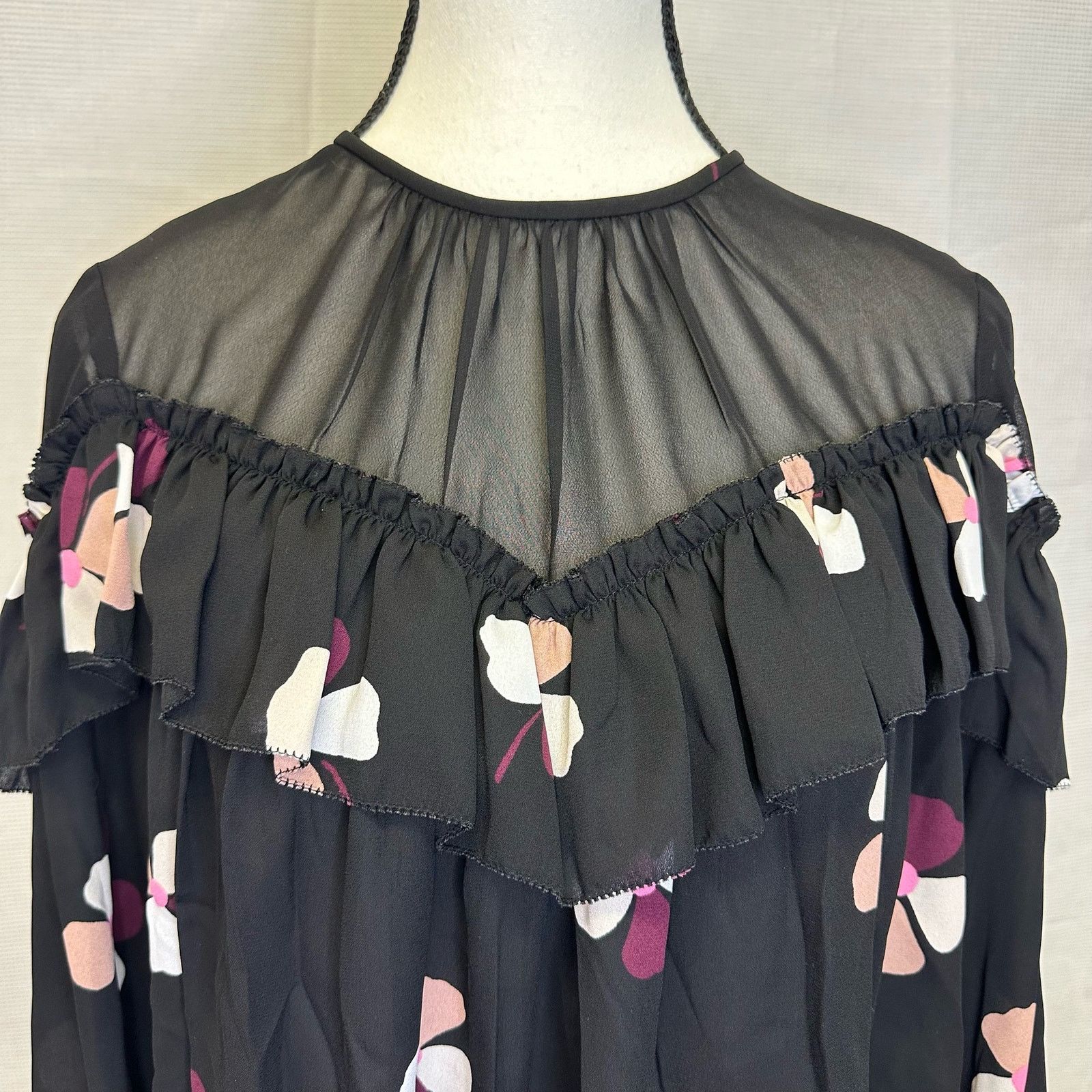Kate Spade Kate Spade New York Floral Ruffle Sheer Blouse XS Size XS / US 0-2 / IT 36-38 - 3 Thumbnail