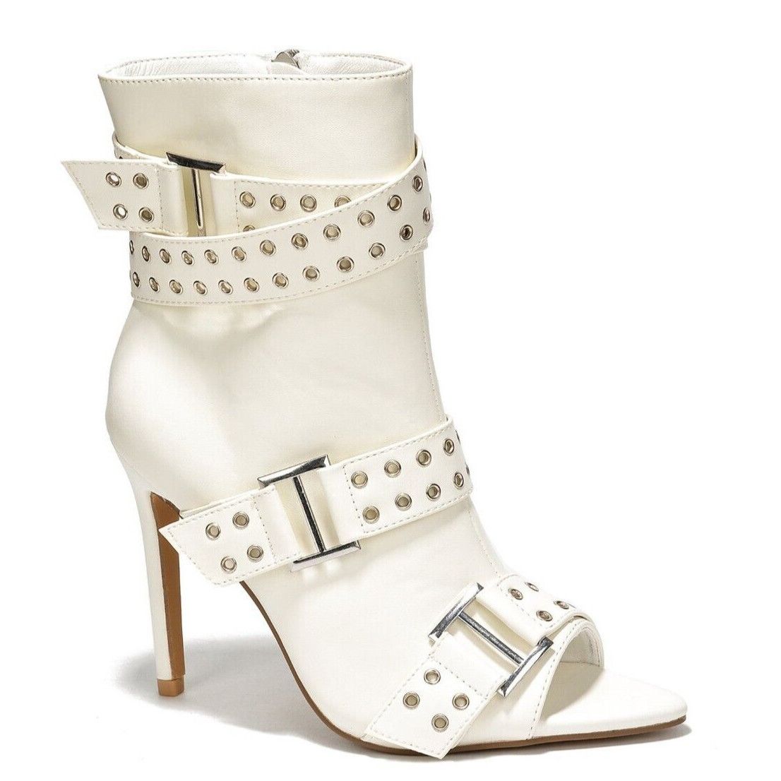 Other Slay Belt Strap Open Toe Ankle Boots Sexy Stiletto Heels Whi Size US 9 / IT 39 - 4 Thumbnail