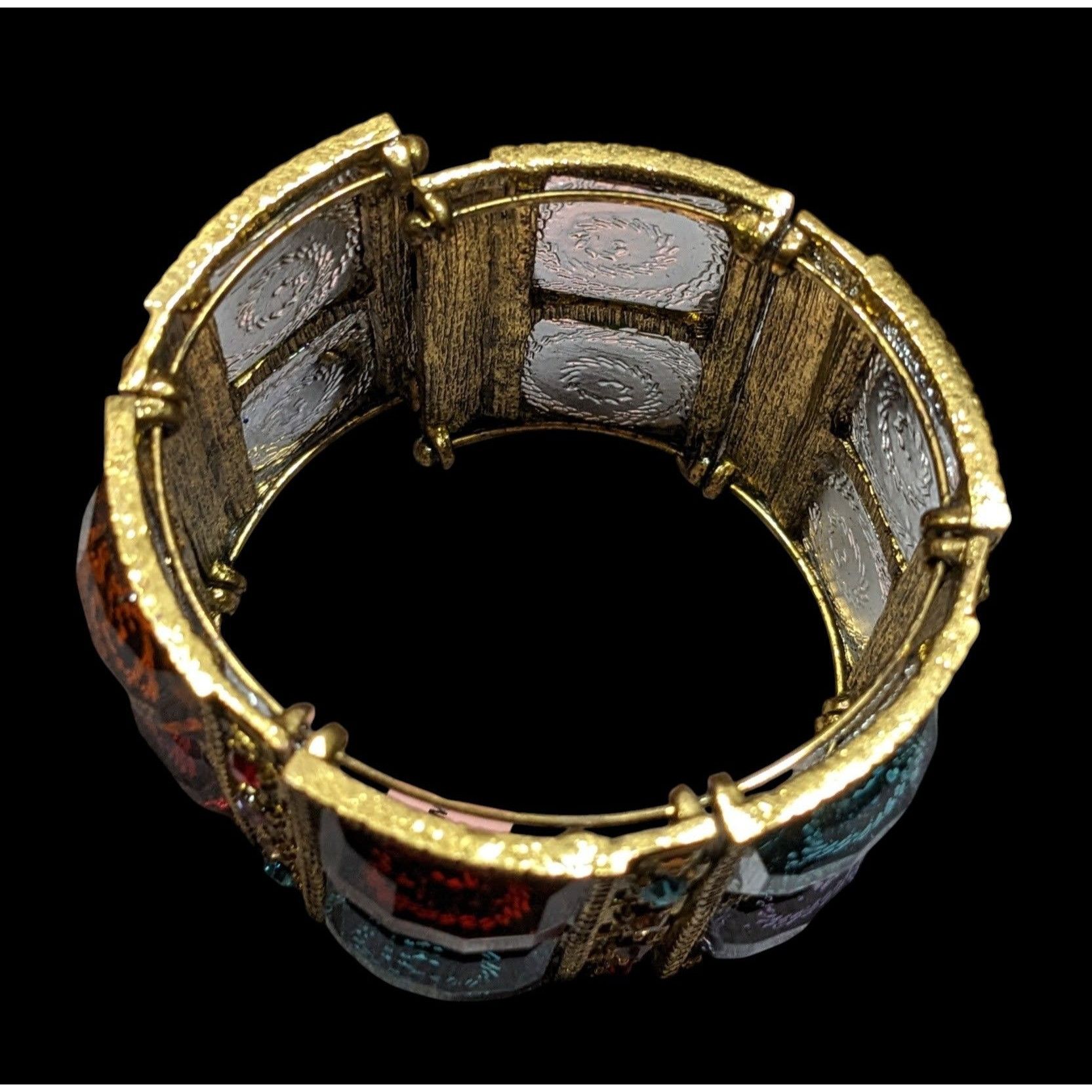 Other Fantasy Glam Rainbow Swirl Gemmed Gold Tone Cuff Bracelet Size ONE SIZE - 4 Thumbnail