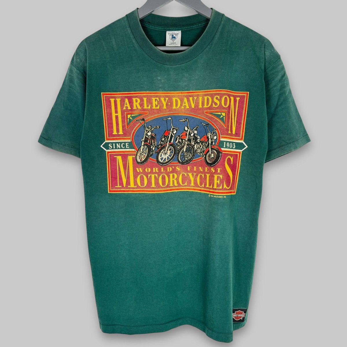 Harley Davidson Vintage 1991 Harley Davidson Finest Holoubek Faded T Shirt Size US L / EU 52-54 / 3 - 1 Thumbnail