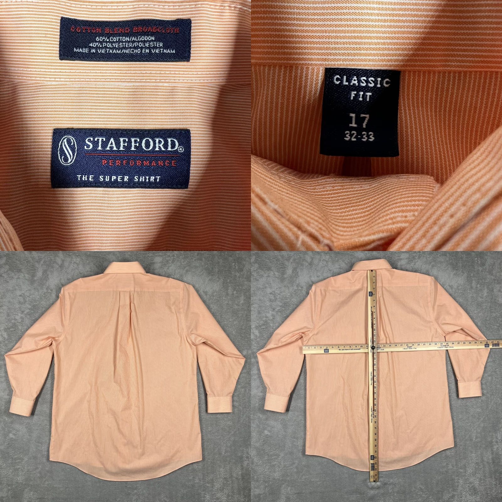 Stafford Stafford The Super Shirt Shirt Men 17 Salmon Striped Classic Fit Button-Up Size US XL / EU 56 / 4 - 8 Thumbnail