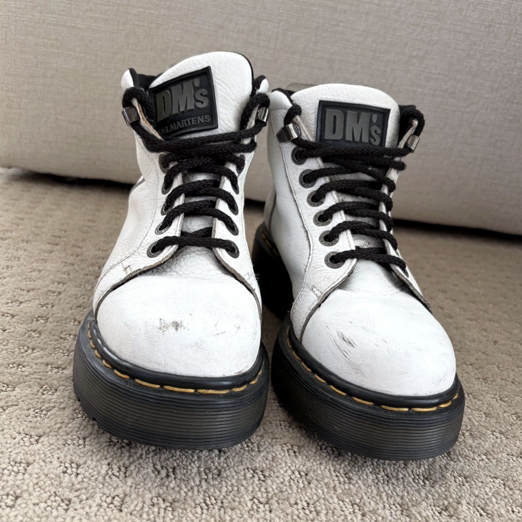 Dr. Martens VINTAGE Dr Martens 8597 Boots Women White Leather Ankle Lace Up Combat Rubber Outsole 5 Womens Size US 5 / IT 35 - 6 Thumbnail