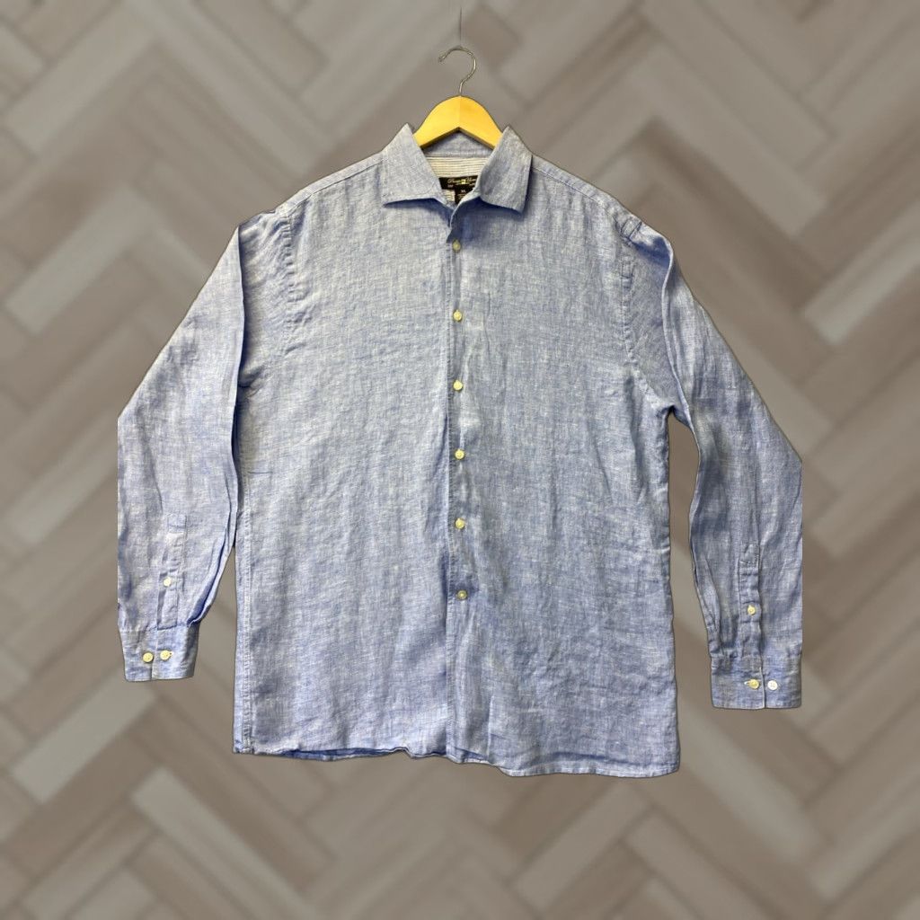 Pronto Uomo Pronto Uomo Shirt XL Blue Linen Button Front Long Sleeve Casual Mens Size US XL / EU 56 / 4 - 1 Thumbnail