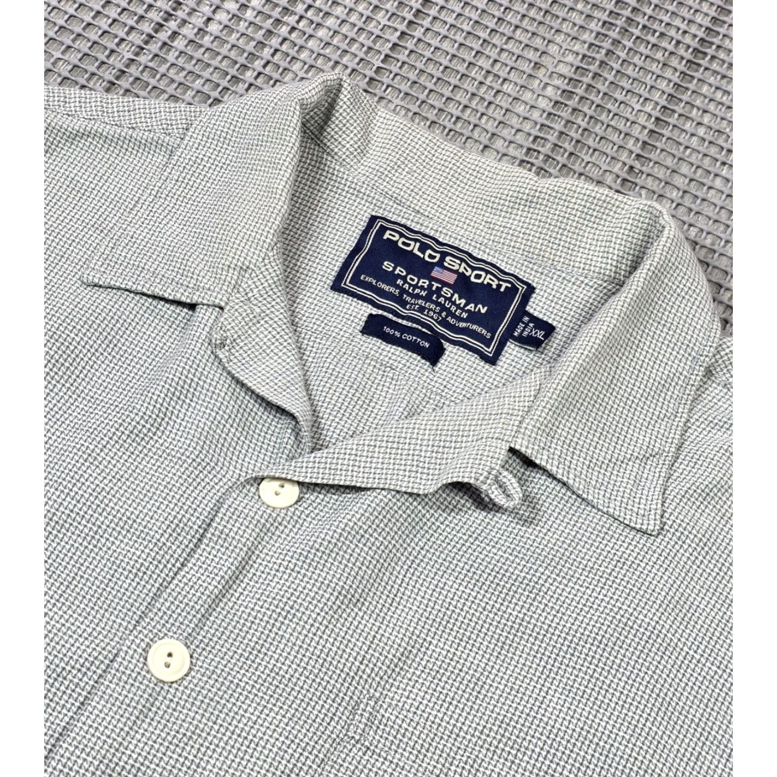 Polo Ralph Lauren VTG Polo Ralph Lauren Sportsman Men Gray Basket Weave Camp Loop Collar Shirt XL 90s Polo Ralph Lauren Sportsman Mens Button-Up Size US XL / EU 56 / 4 - 6 Thumbnail