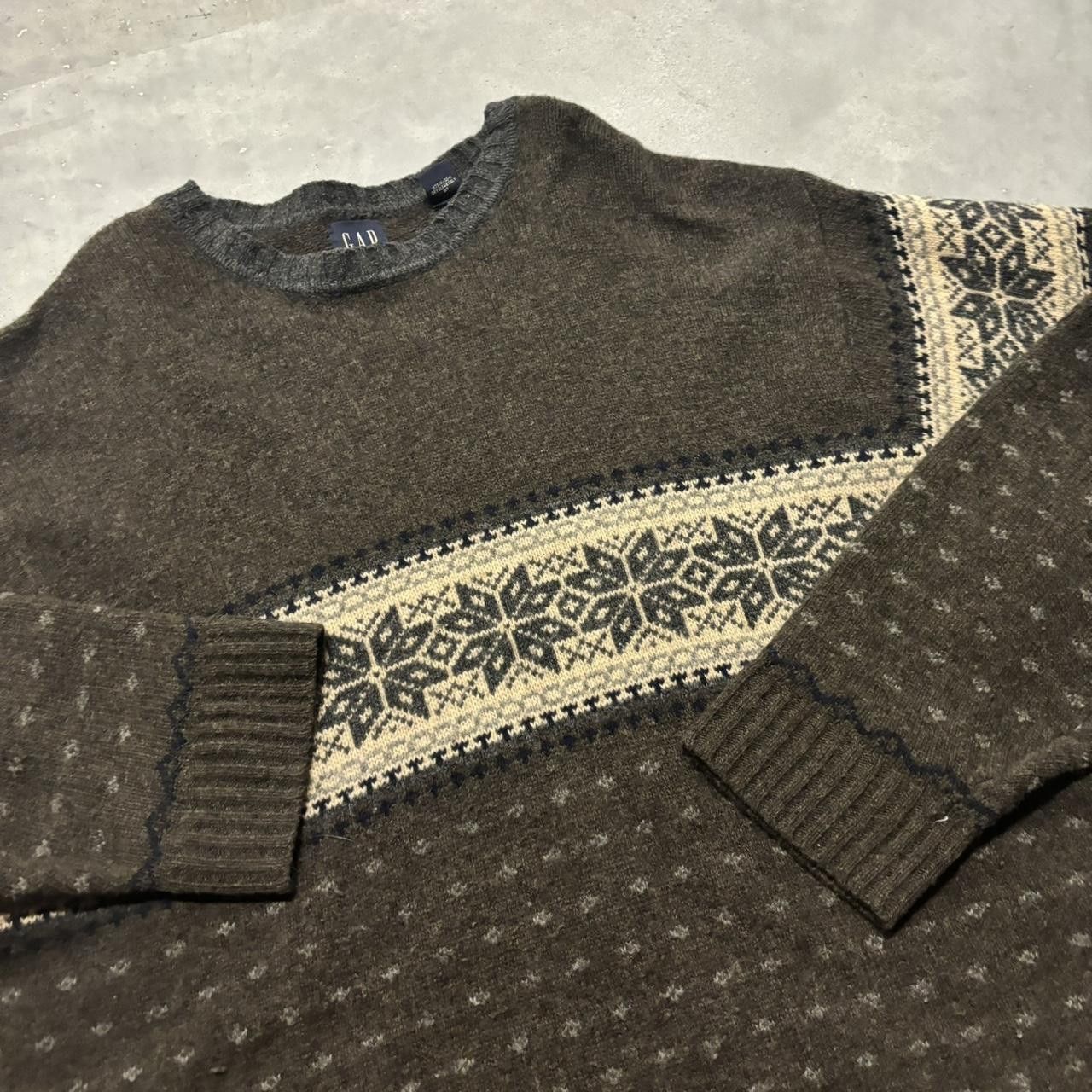 Japanese Brand × Vintage Crazy Vintage Y2K/2000s Grunge Khaki Pattern Striped 100% Lambswool Sweater! Size US XL / EU 56 / 4 - 3 Thumbnail