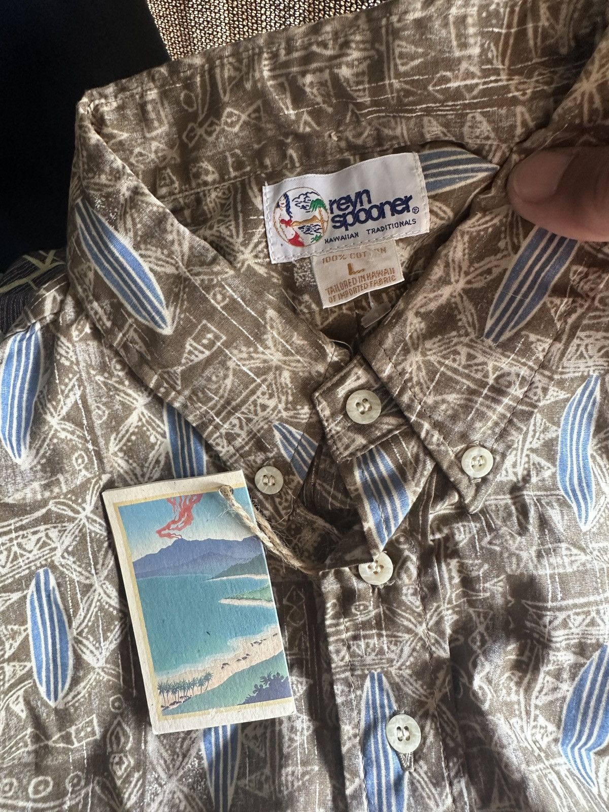 Reyn Spooner New Reyn Spooner Hawaiian Print 3/4 Button Brown Men's Large Size US L / EU 52-54 / 3 - 4 Thumbnail