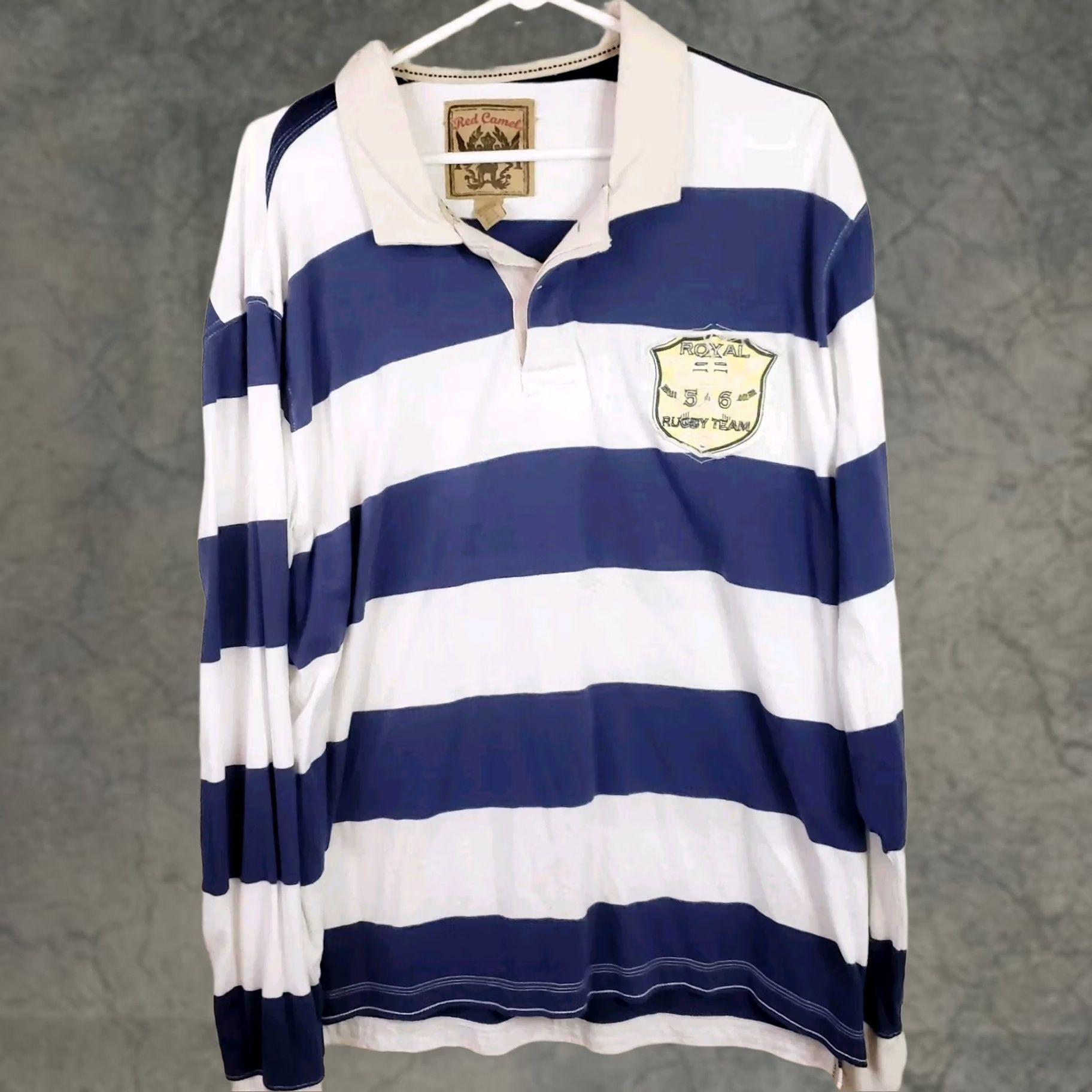 Ralph Lauren Lauren Ralph Lauren Red Camel Mens XL White & Blue Stripe Long Sleeve Rugby Shirt Logo Shirt Wool? (Not Wool) Size US XL / EU 56 / 4 - 1 Thumbnail
