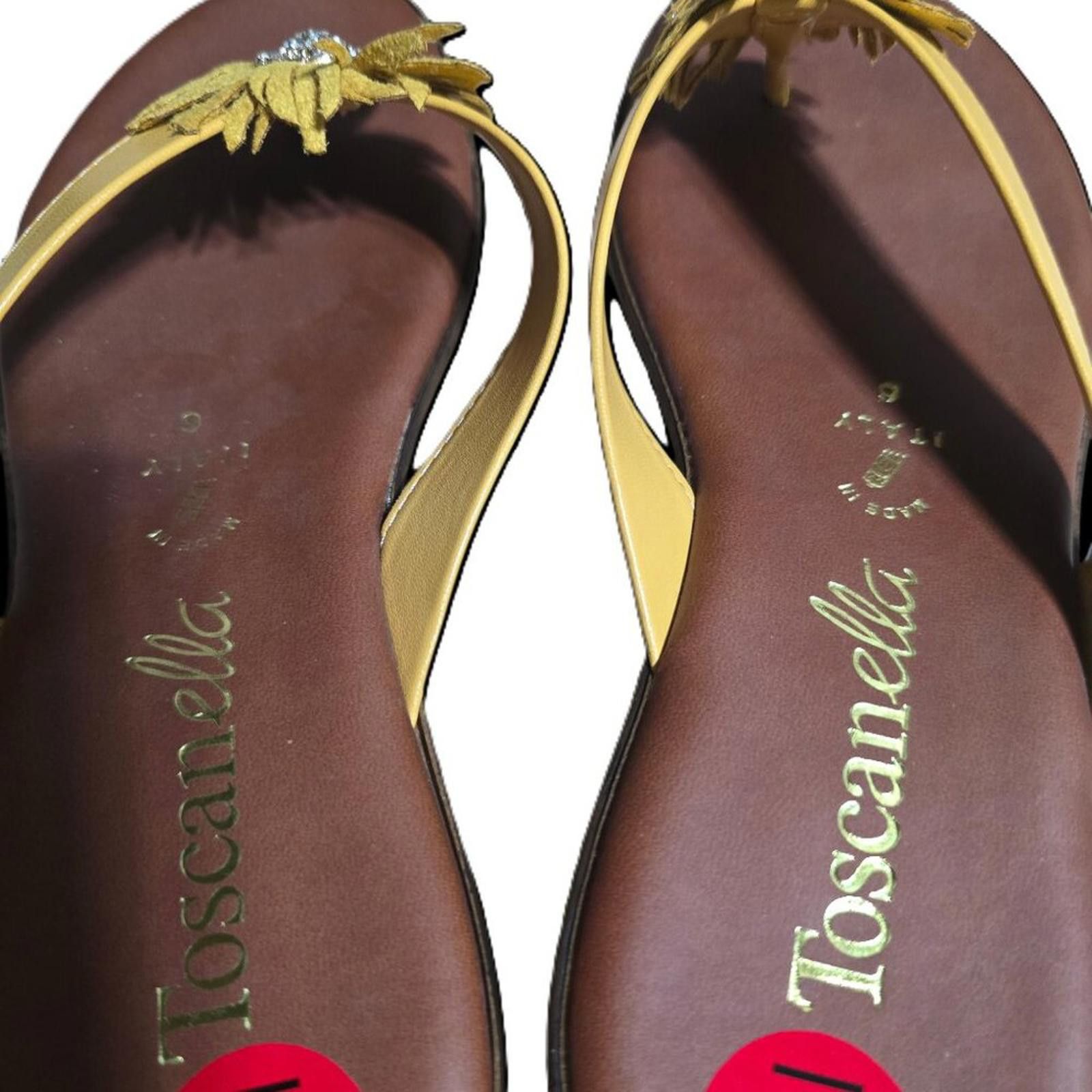 Other Toscanella Italian Wedge Sandals Yellow Flower & Rhinestones Size US 6 / IT 36 - 2 Thumbnail