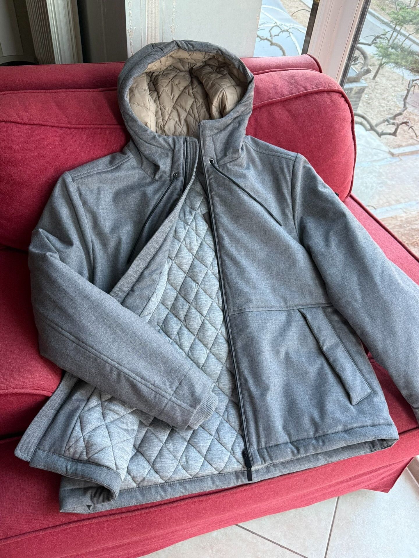 Peserico gray wool parka coat with hood Size US L / EU 52-54 / 3 - 1 Thumbnail