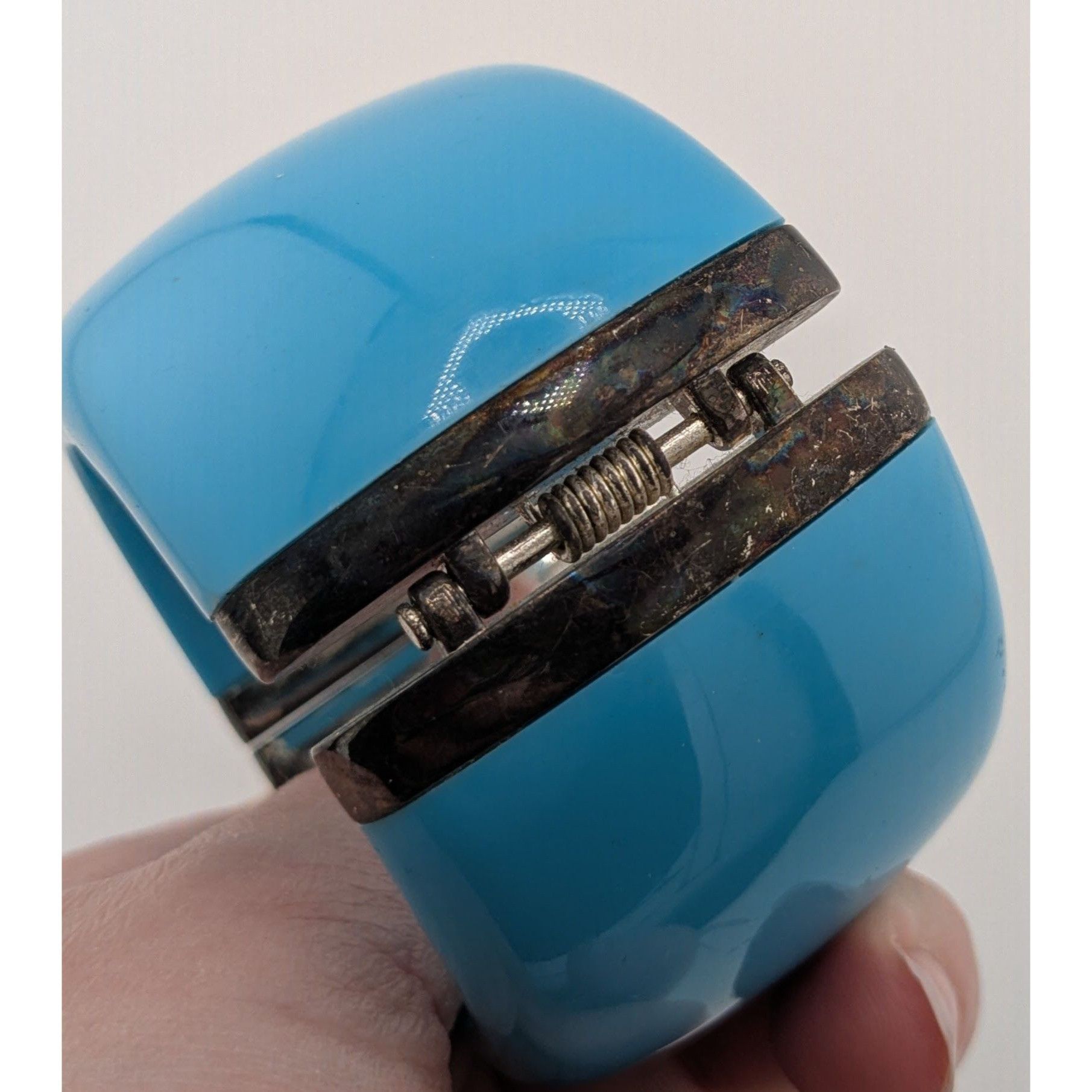 Other Blue Hinged Resin Bangle Bracelet With Antiqued Metal Accent Size ONE SIZE - 4 Thumbnail