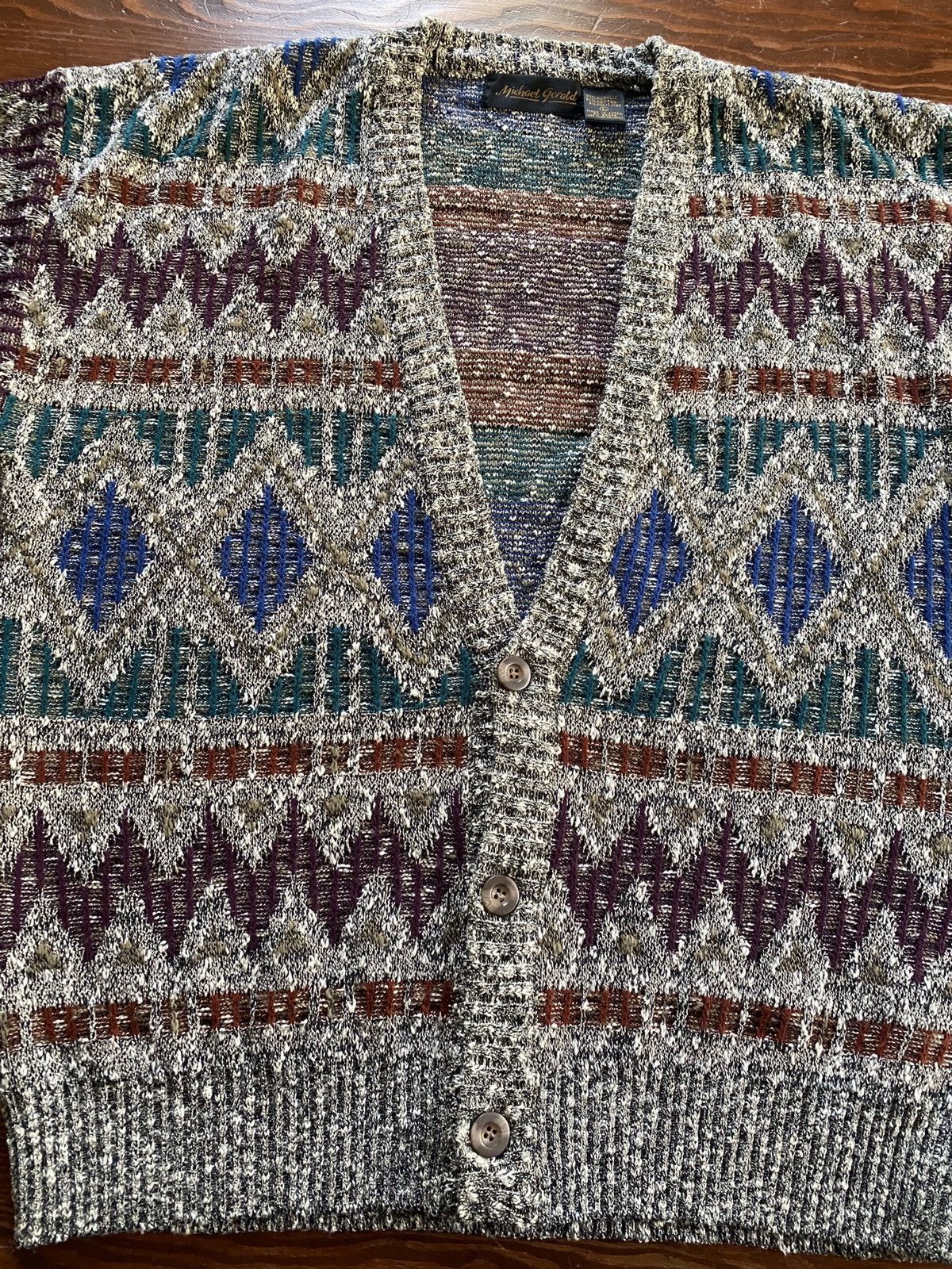 Vintage Vintage 80’s Michael Gerald Multi Pattern Cardigan Sweater Size US L / EU 52-54 / 3 - 3 Thumbnail