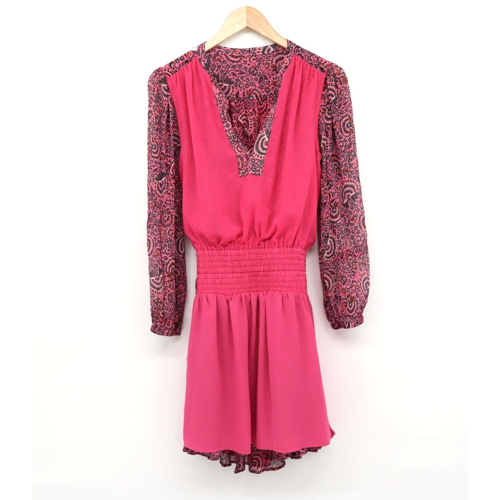Vintage A.L.C Mini Dress Silk Sari 100% Silk Pink Black Long Sleeve V-Neck Zip Party/Cocktail Casual Sz 4 Womens Size S / US 4 / IT 40 - 3 Thumbnail